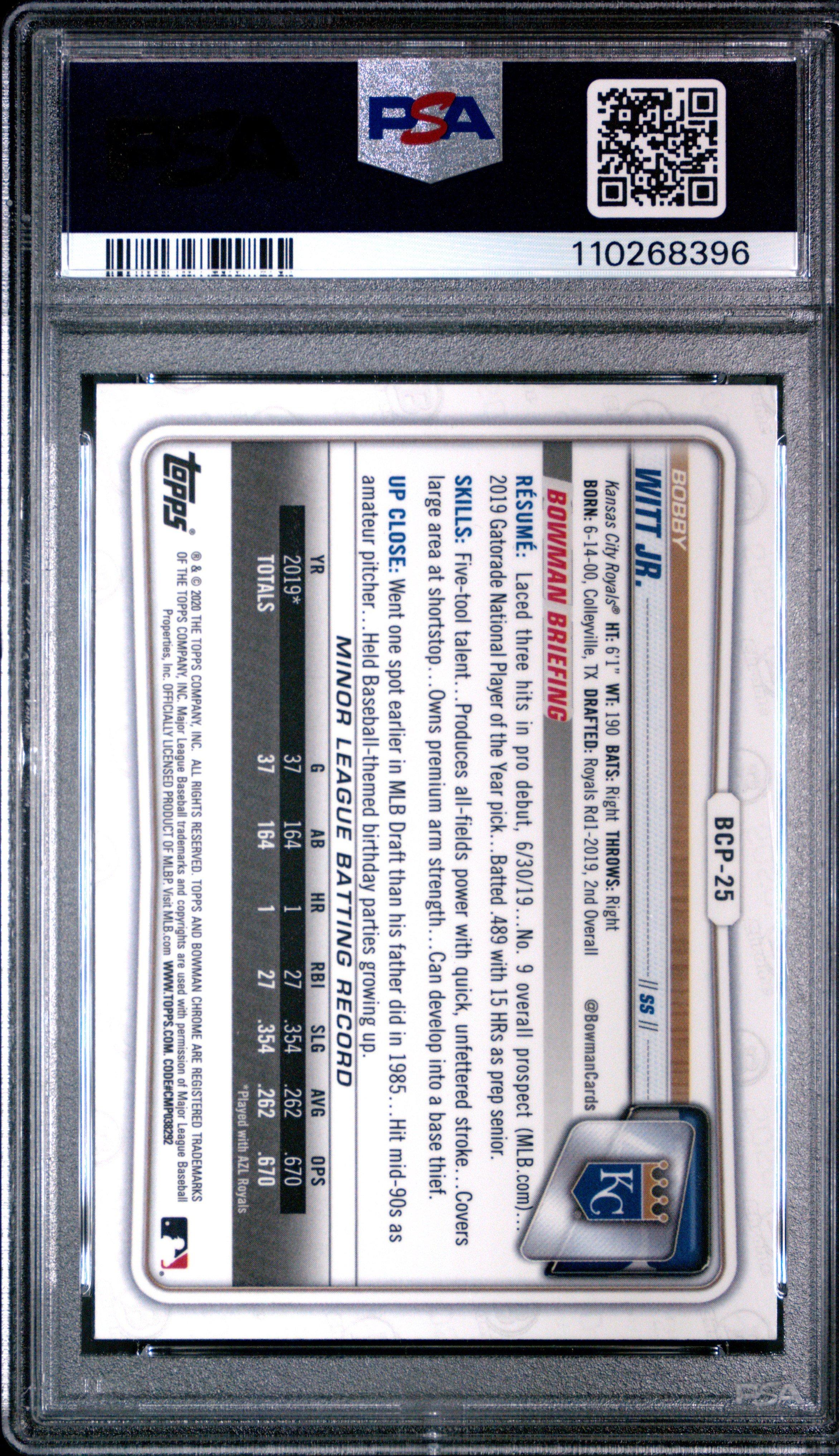 2020 Bowman Chrome Prospects Bcp25 Bobby Witt Jr. PSA