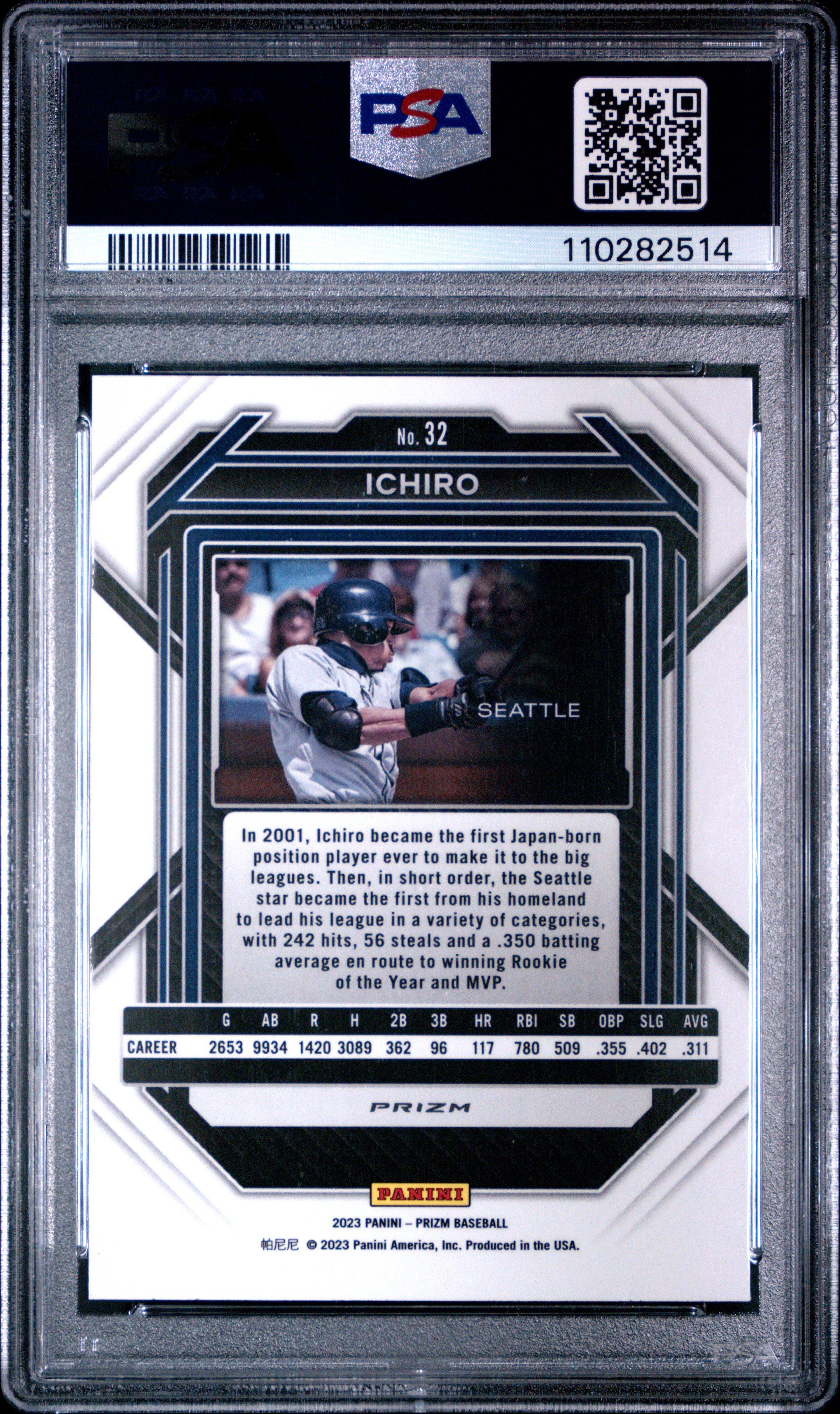 2023 Panini Prizm 32 Ichiro Blue Ice PSA 10