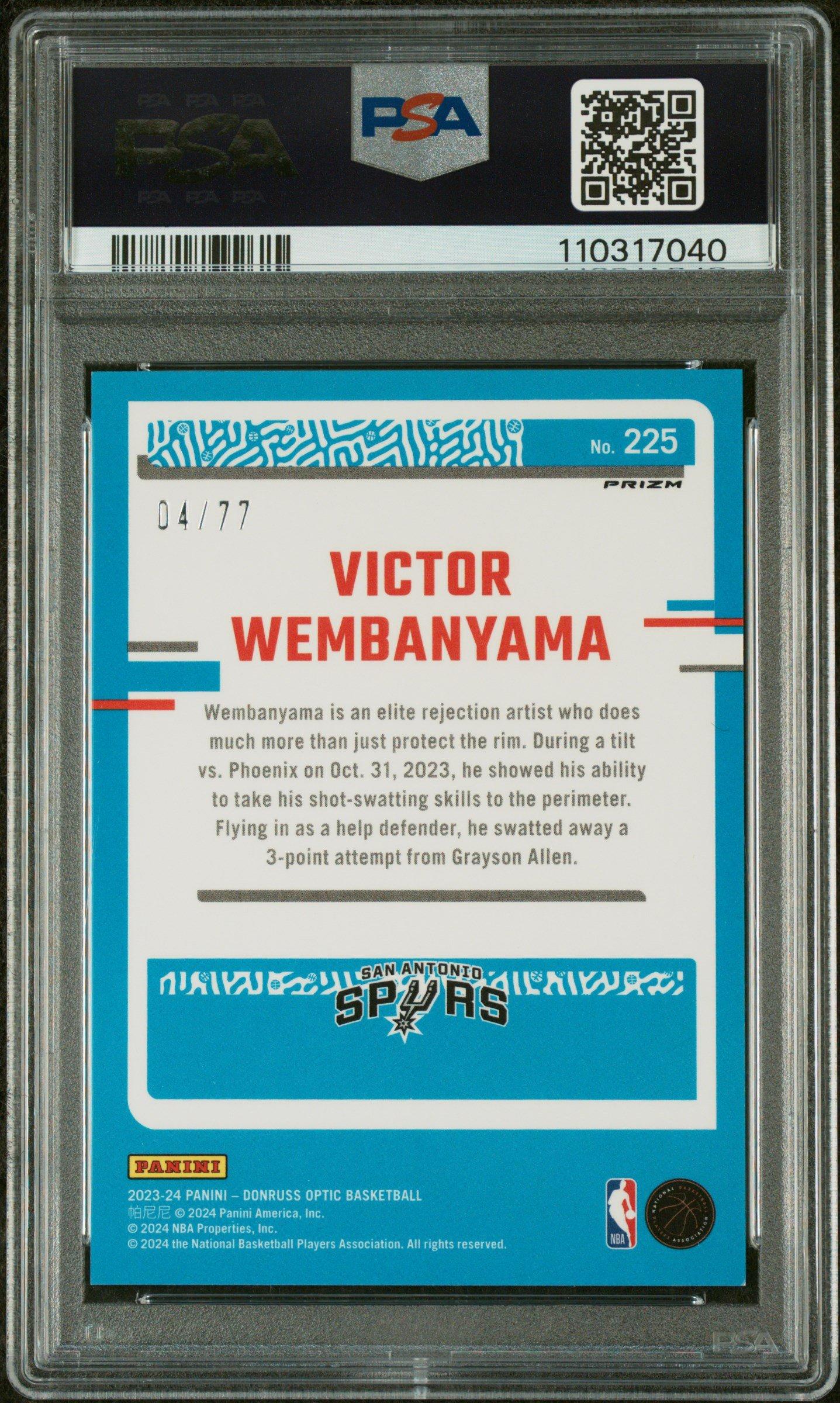 2023 Panini Donruss Optic 225 Victor Wembanyama Green Glitter PSA 9
