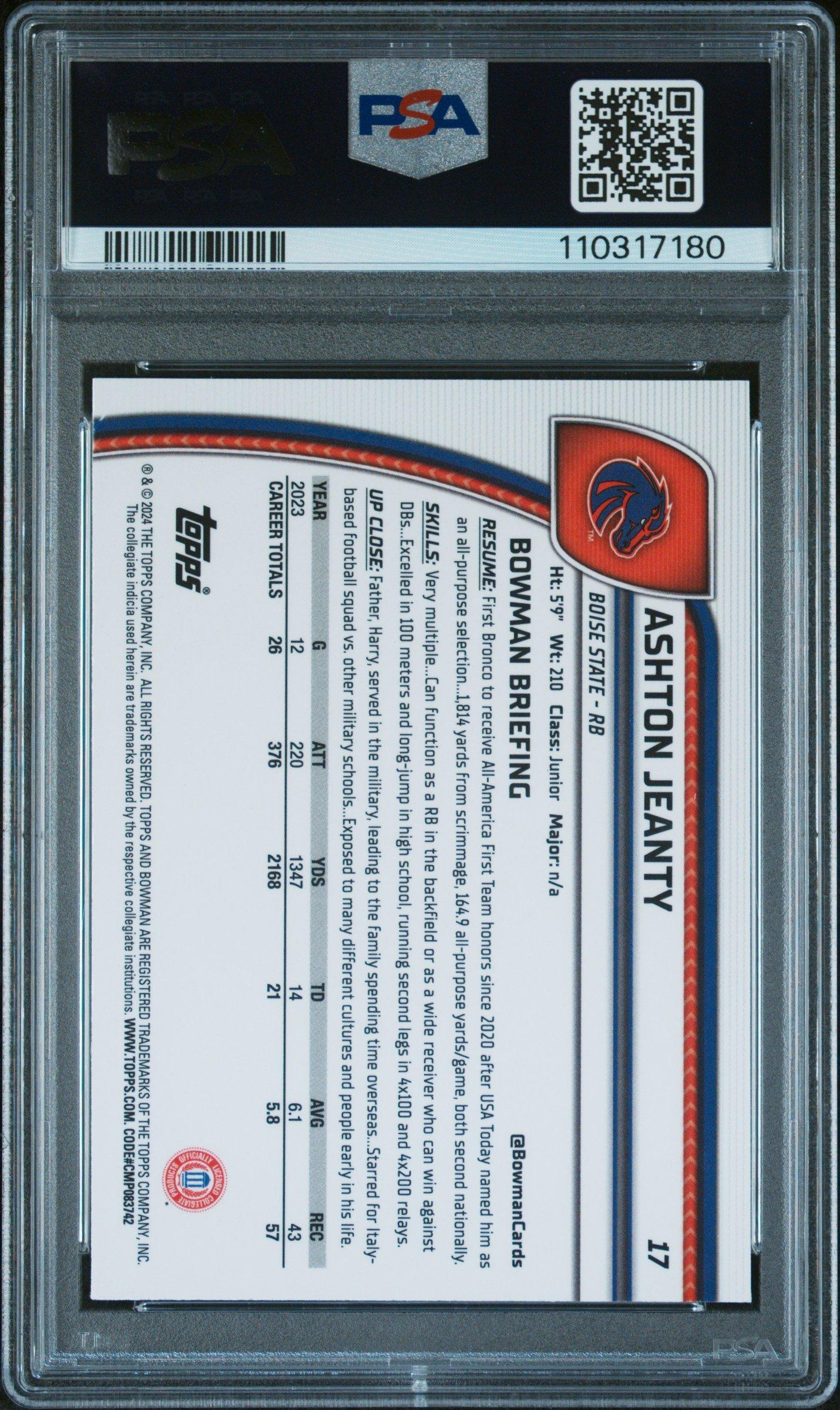 2024 Bowman University Chrome 17 Ashton Jeanty PSA 10