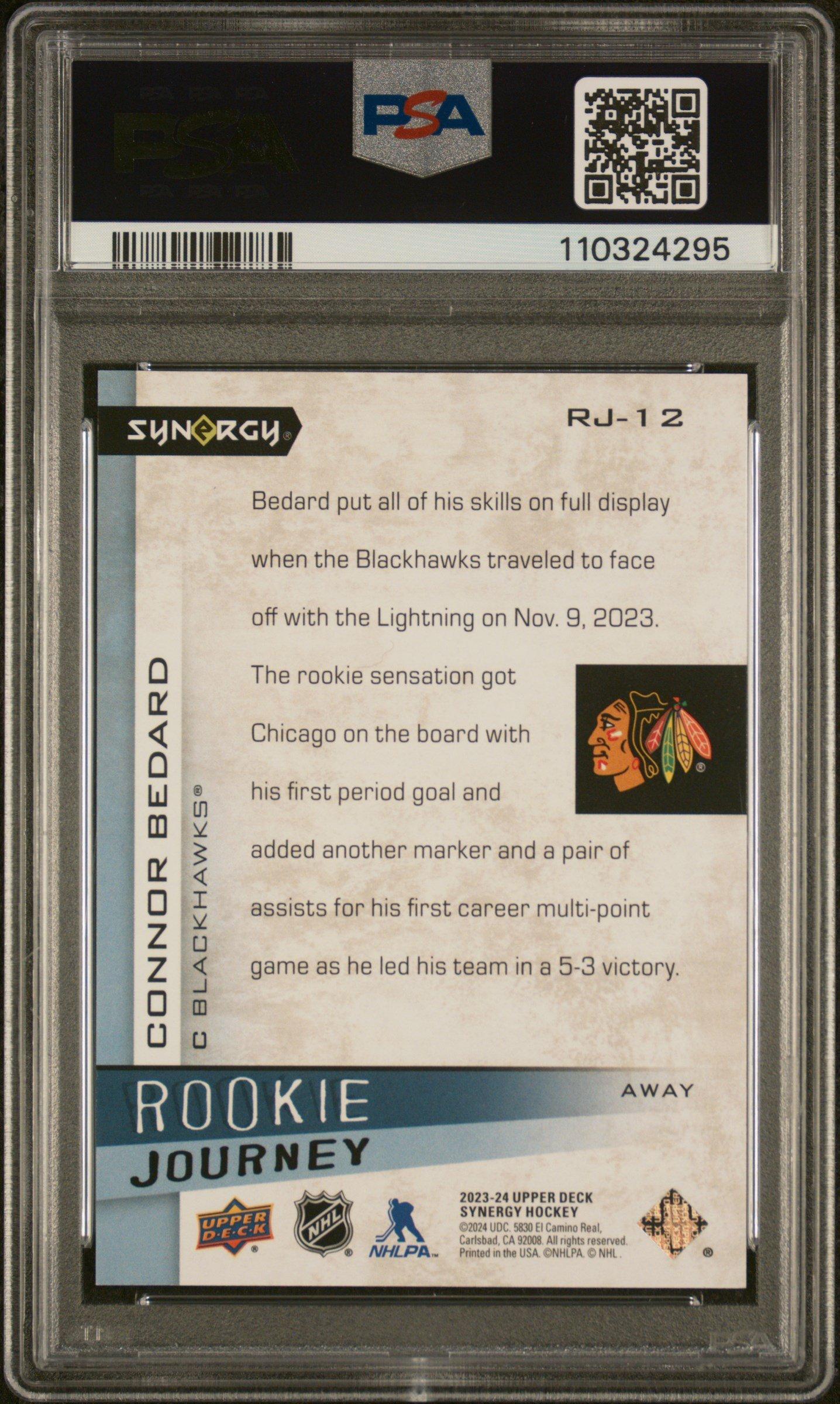 2023 Upper Deck Synergy Rookie Journey Rj12 Connor Bedard Away-green PSA 10