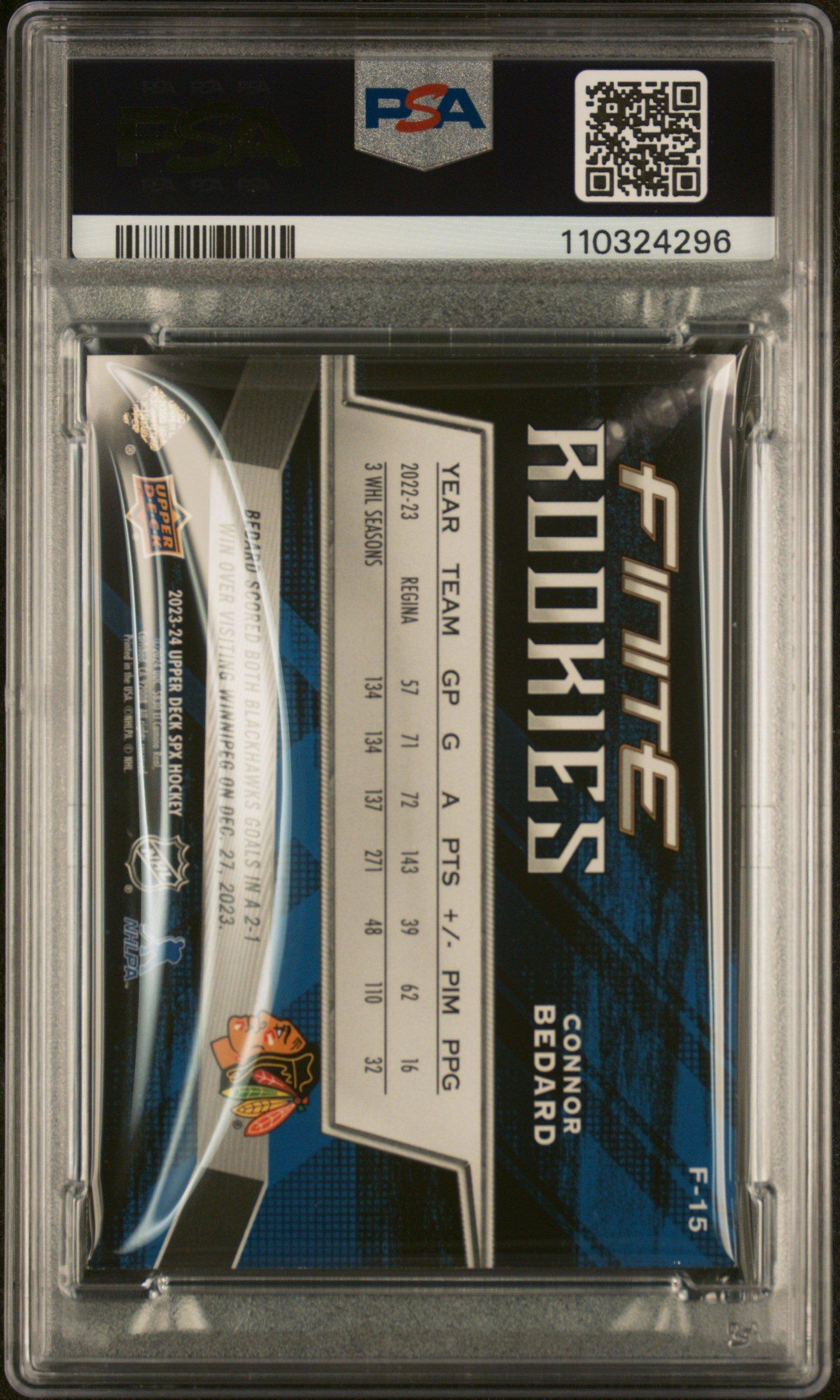 2023 Spx Finite Rookies F15 Connor Bedard PSA 9