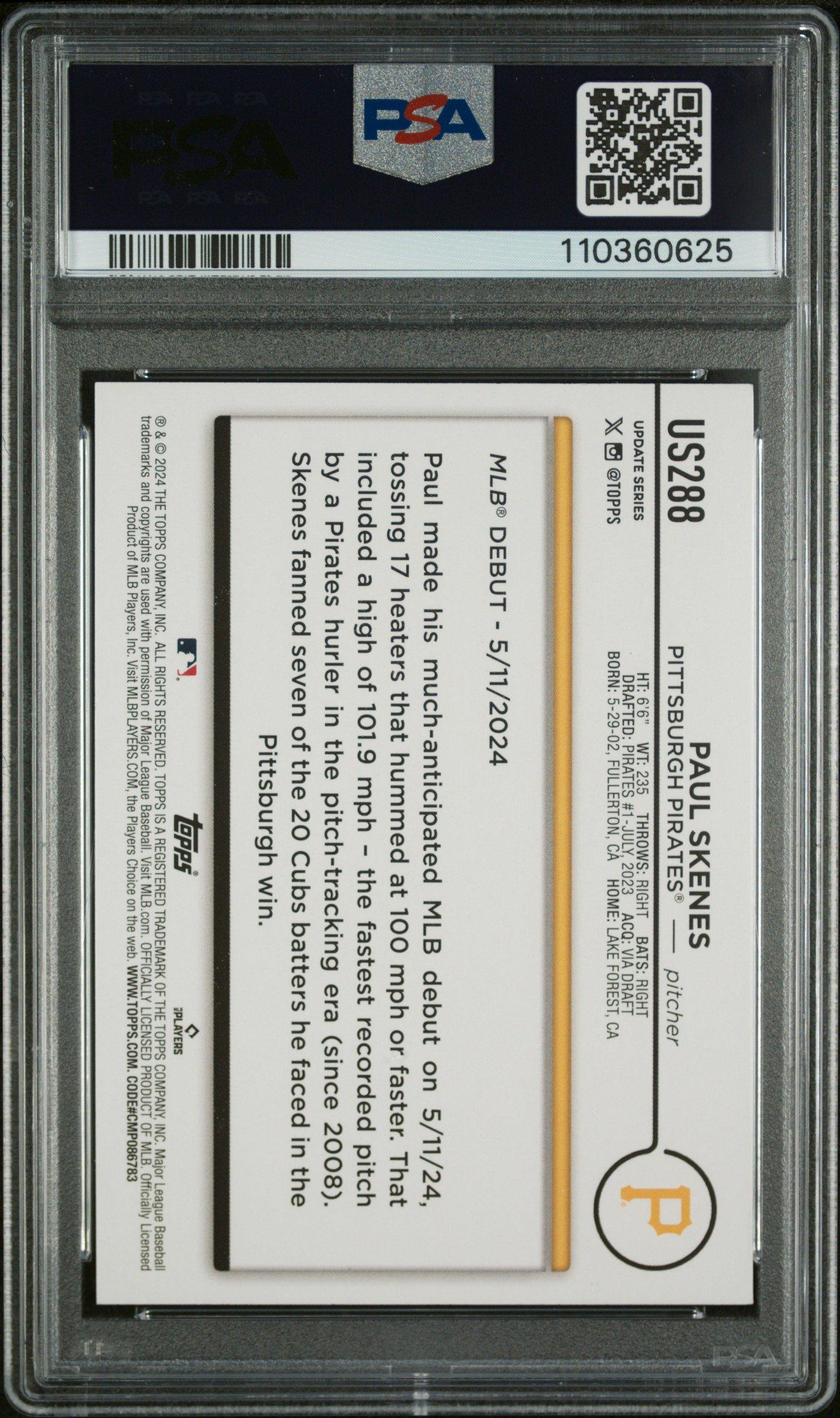 2024 Topps Update Us288 Paul Skenes Jack O' Lantern PSA 10