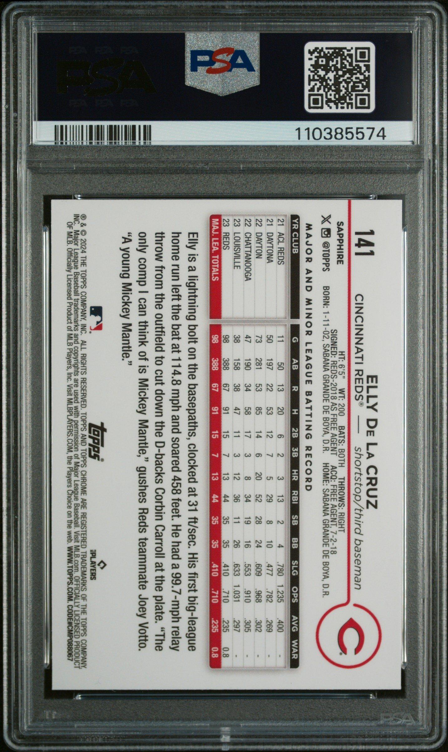 2024 Topps Chrome Sapphire 141 Elly De La Cruz PSA 9