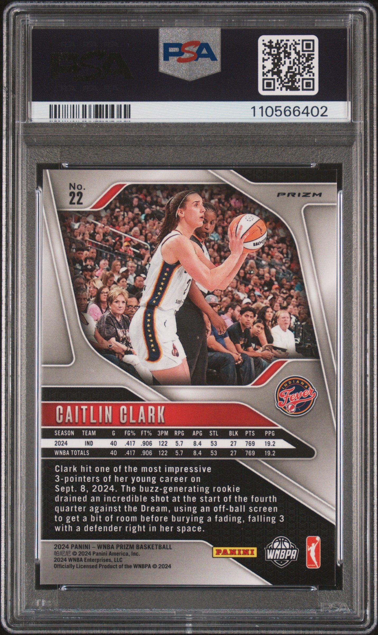 2024 Panini Prizm Wnba 22 Caitlin Clark Blue Velocity PSA