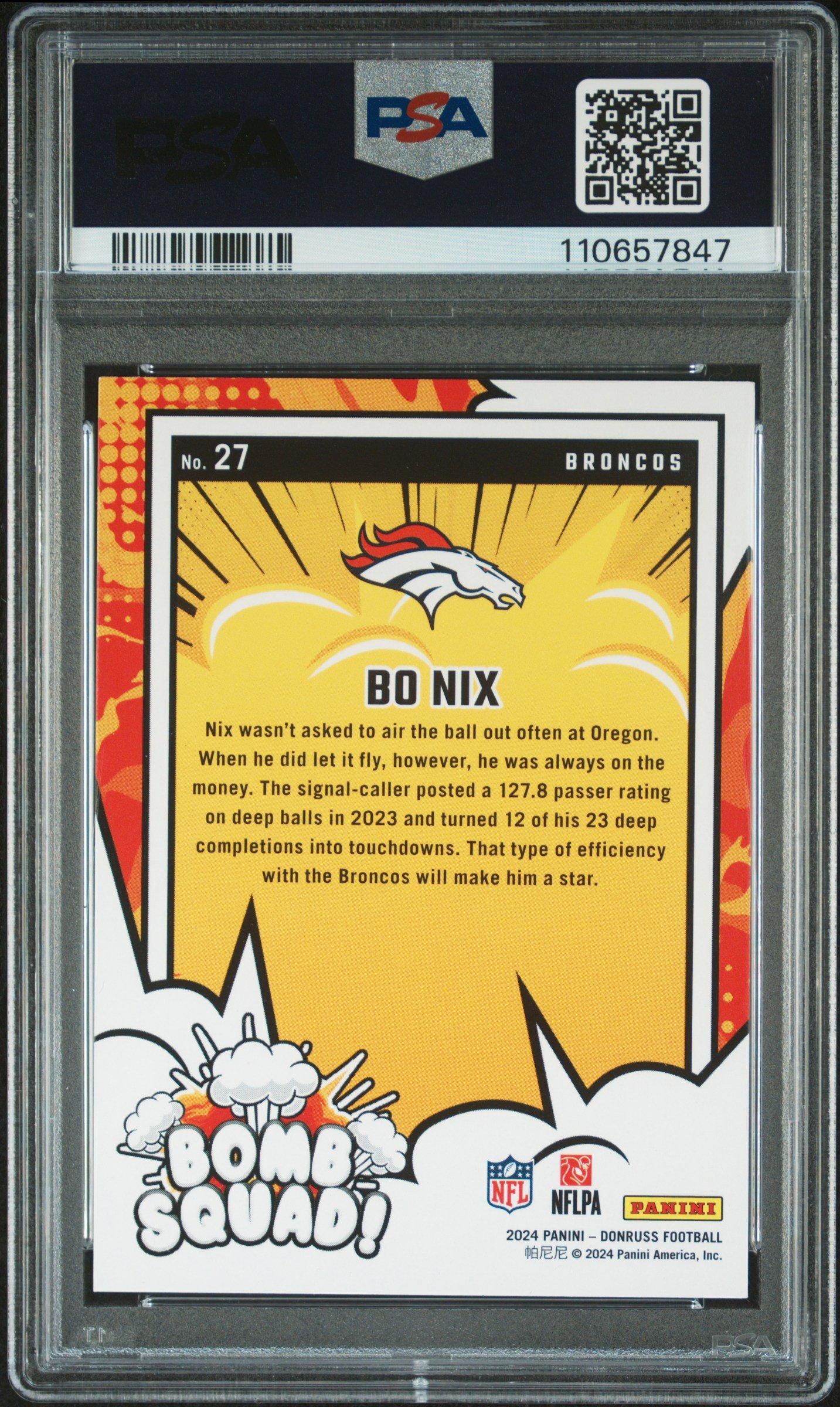 2024 Panini Donruss Bomb Squad 27 Bo Nix PSA 10