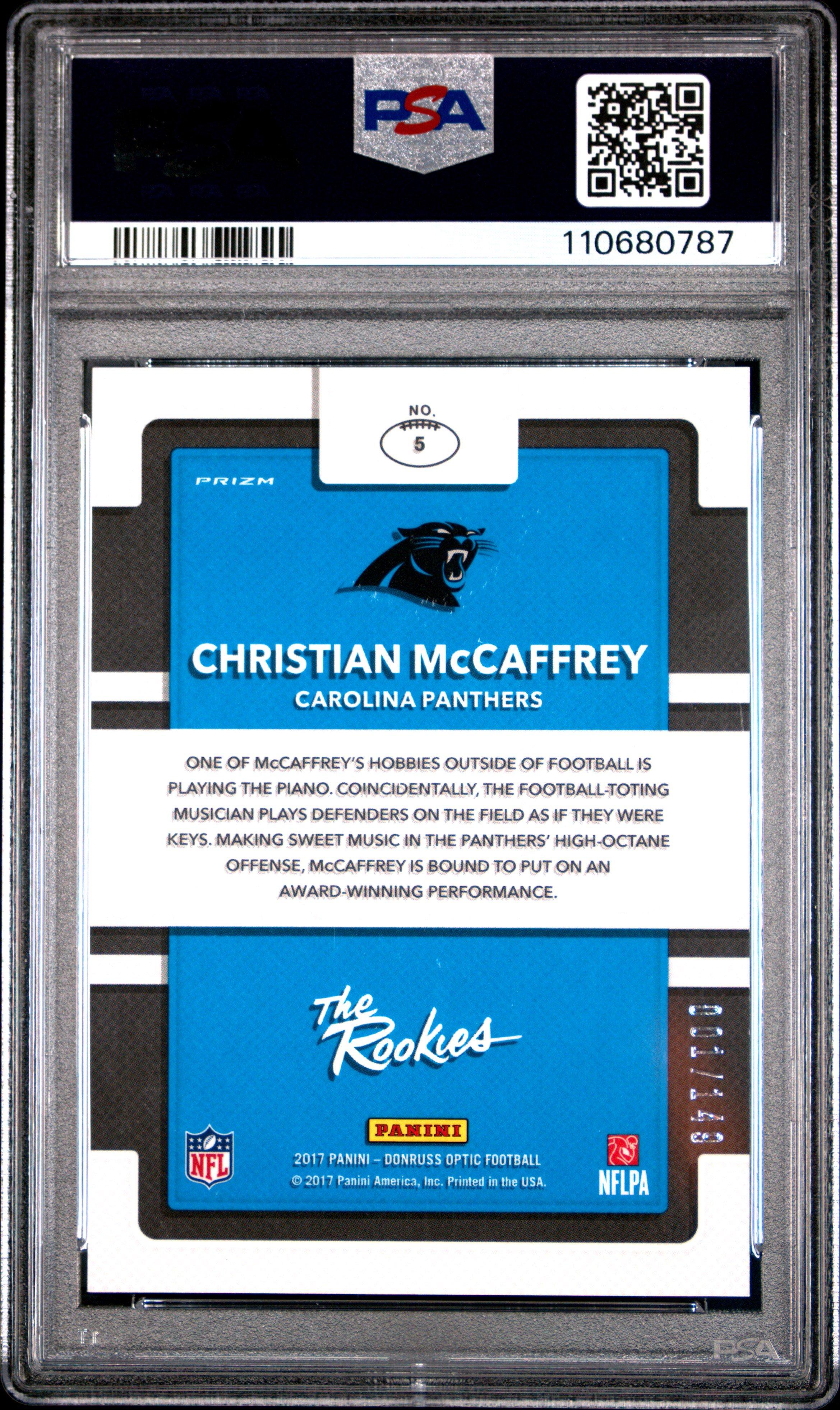 2017 Panini Donruss Optic The Rookies 5 Christian Mccaffrey Blue PSA 9
