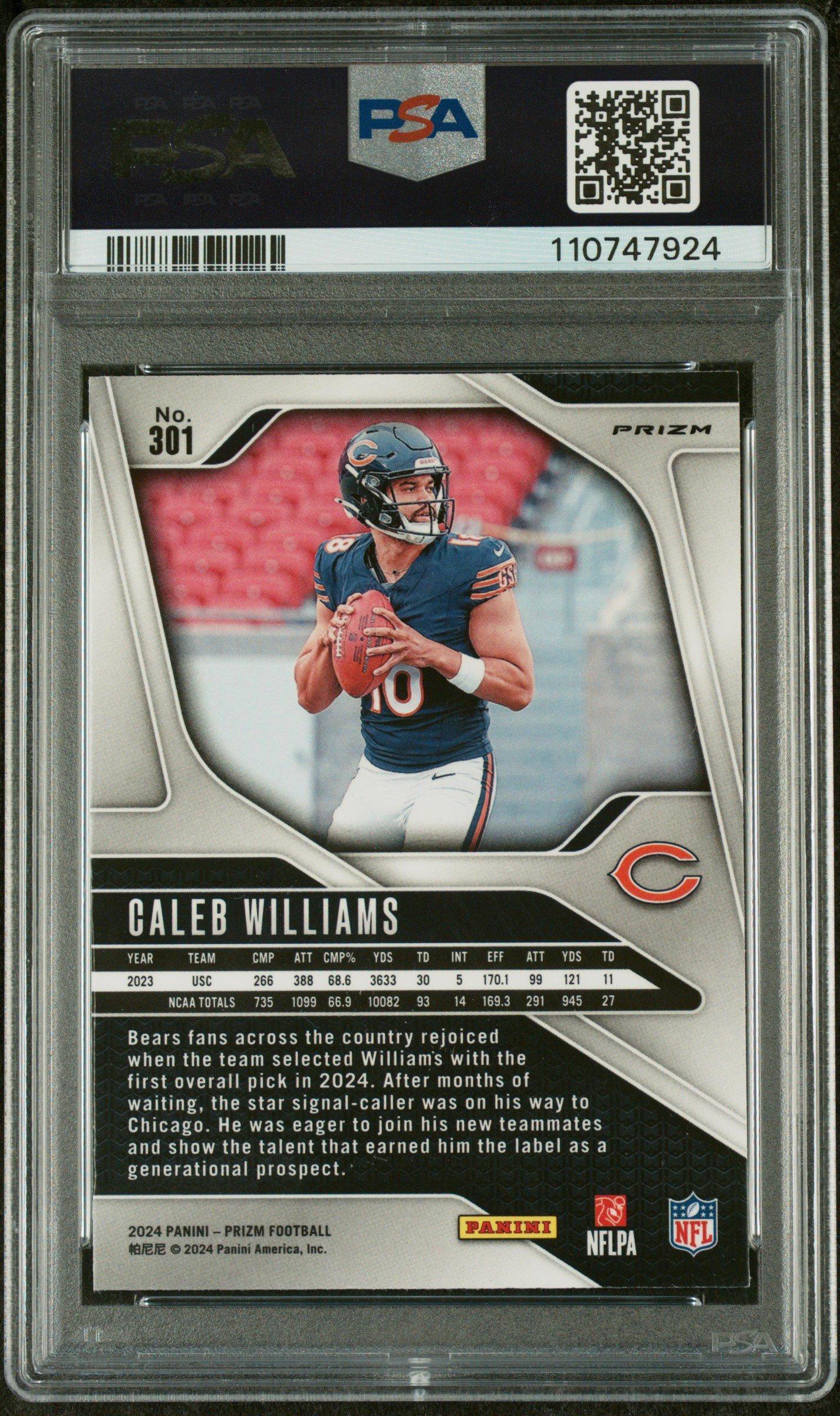 2024 Panini Prizm 301 Caleb Williams Pink Prizm PSA 9
