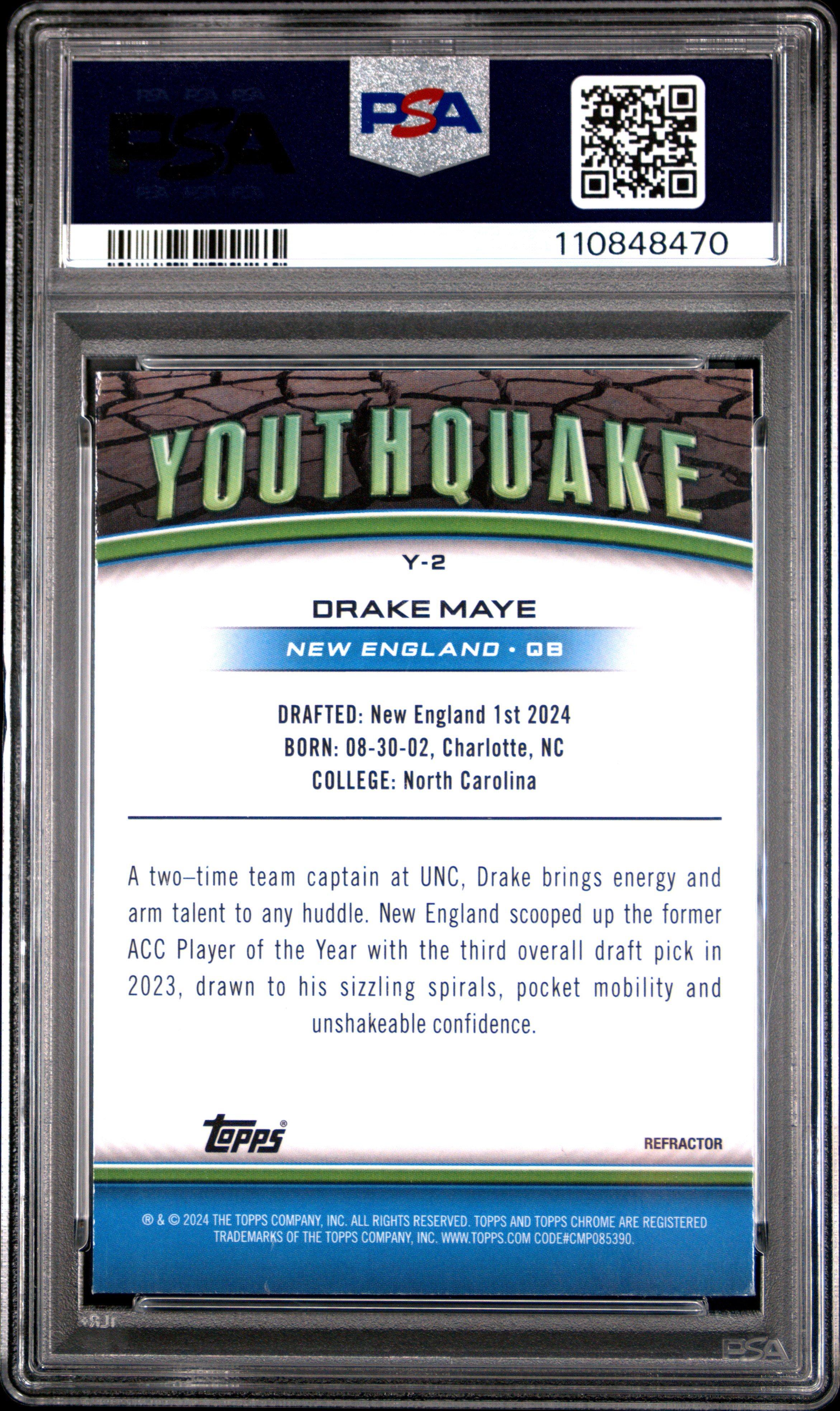 2024 Topps Chrome Youthquake Y2 Drake Maye Refractor PSA 10