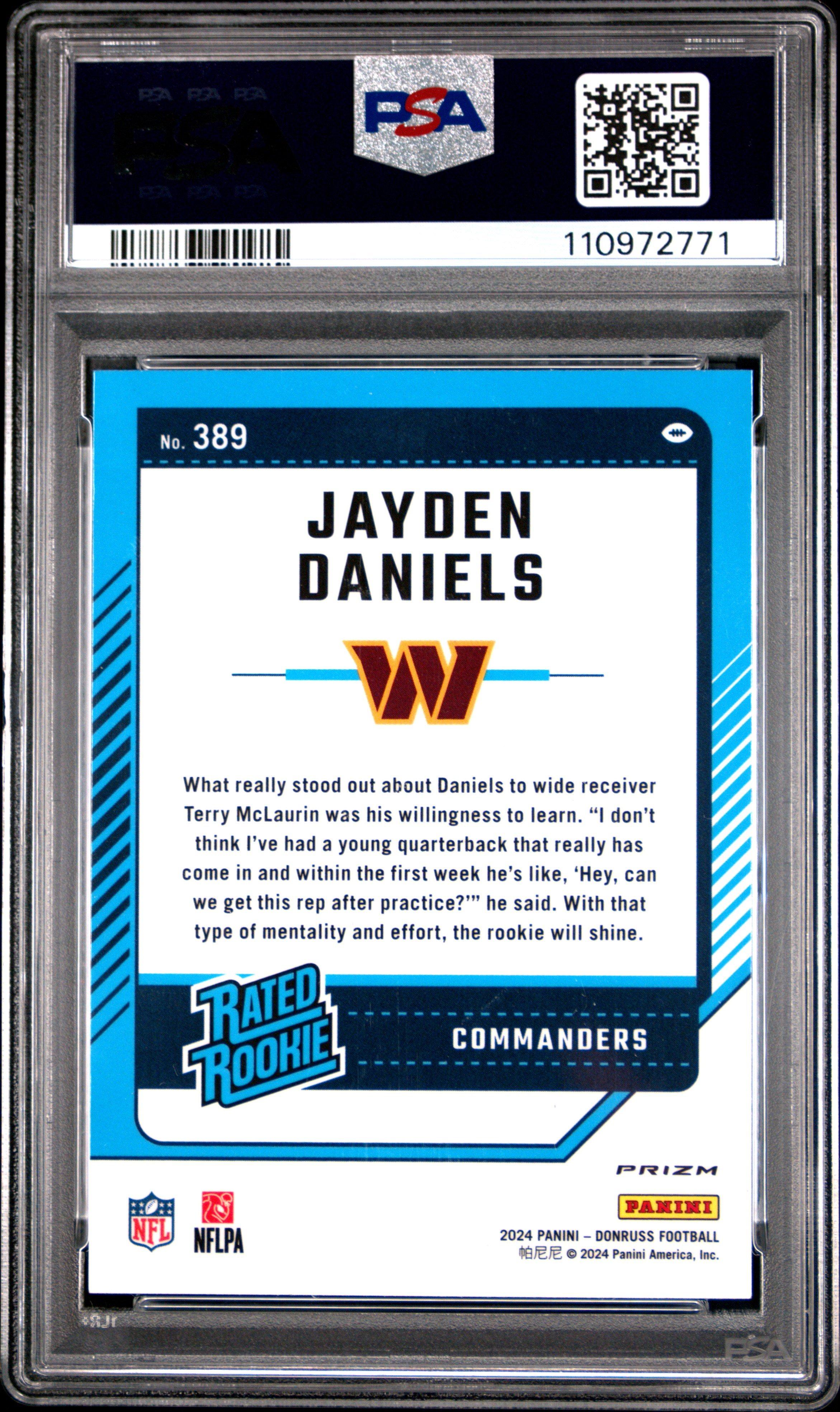 2024 Panini Donruss 389 Jayden Daniels Optic Preview-blue Scope PSA 9