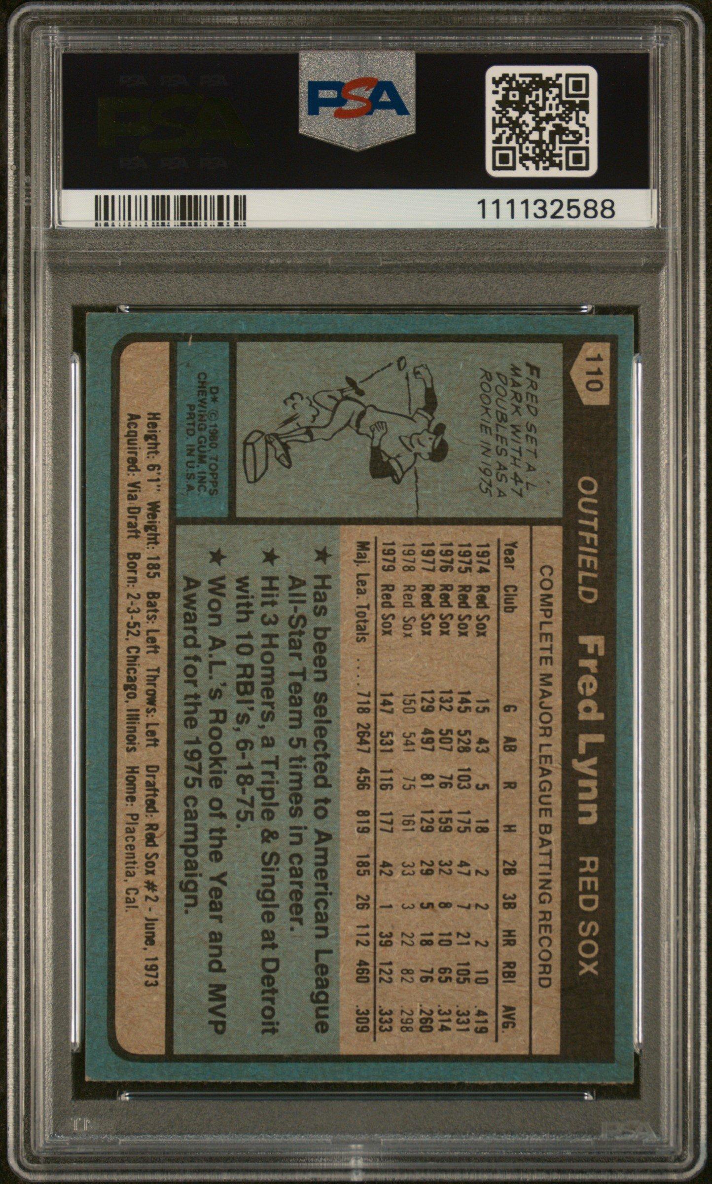 1980 Topps 110 Fred Lynn PSA 8