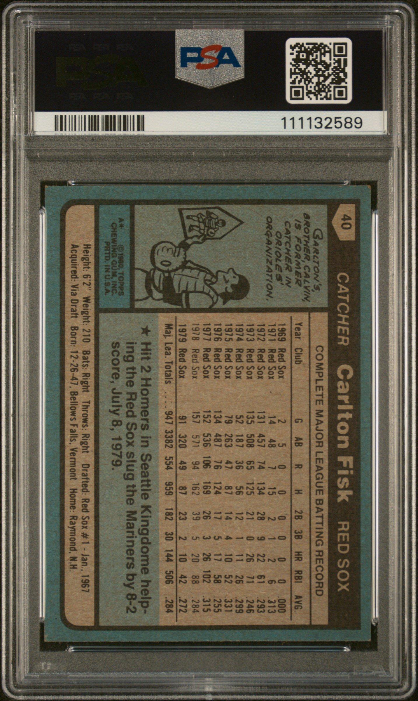 1980 Topps 40 Carlton Fisk PSA 8