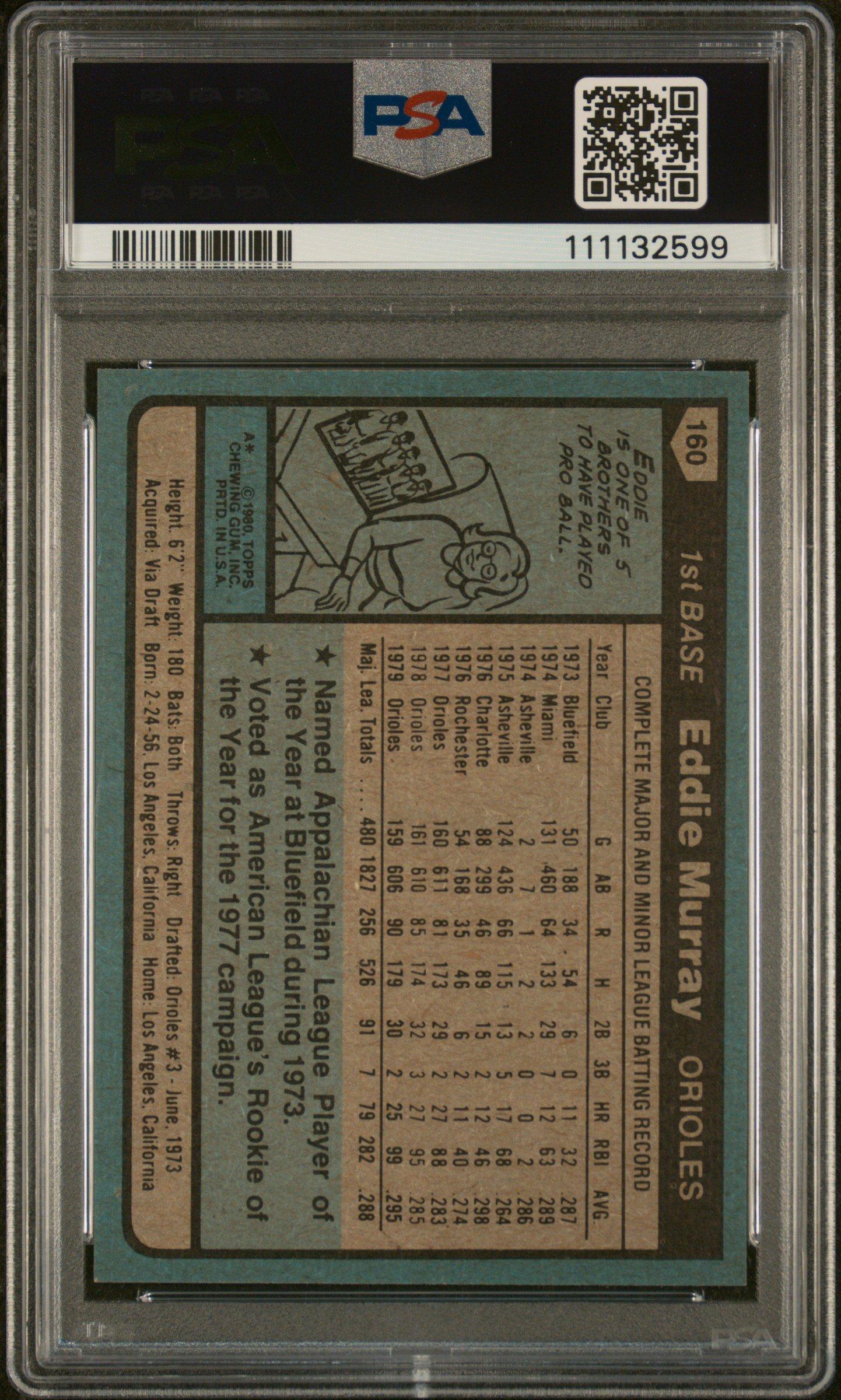 1980 Topps 160 Eddie Murray PSA 9
