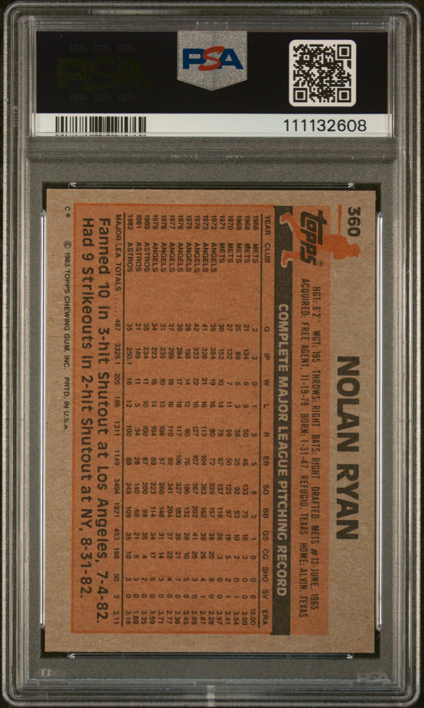 1983 Topps 360 Nolan Ryan PSA 9