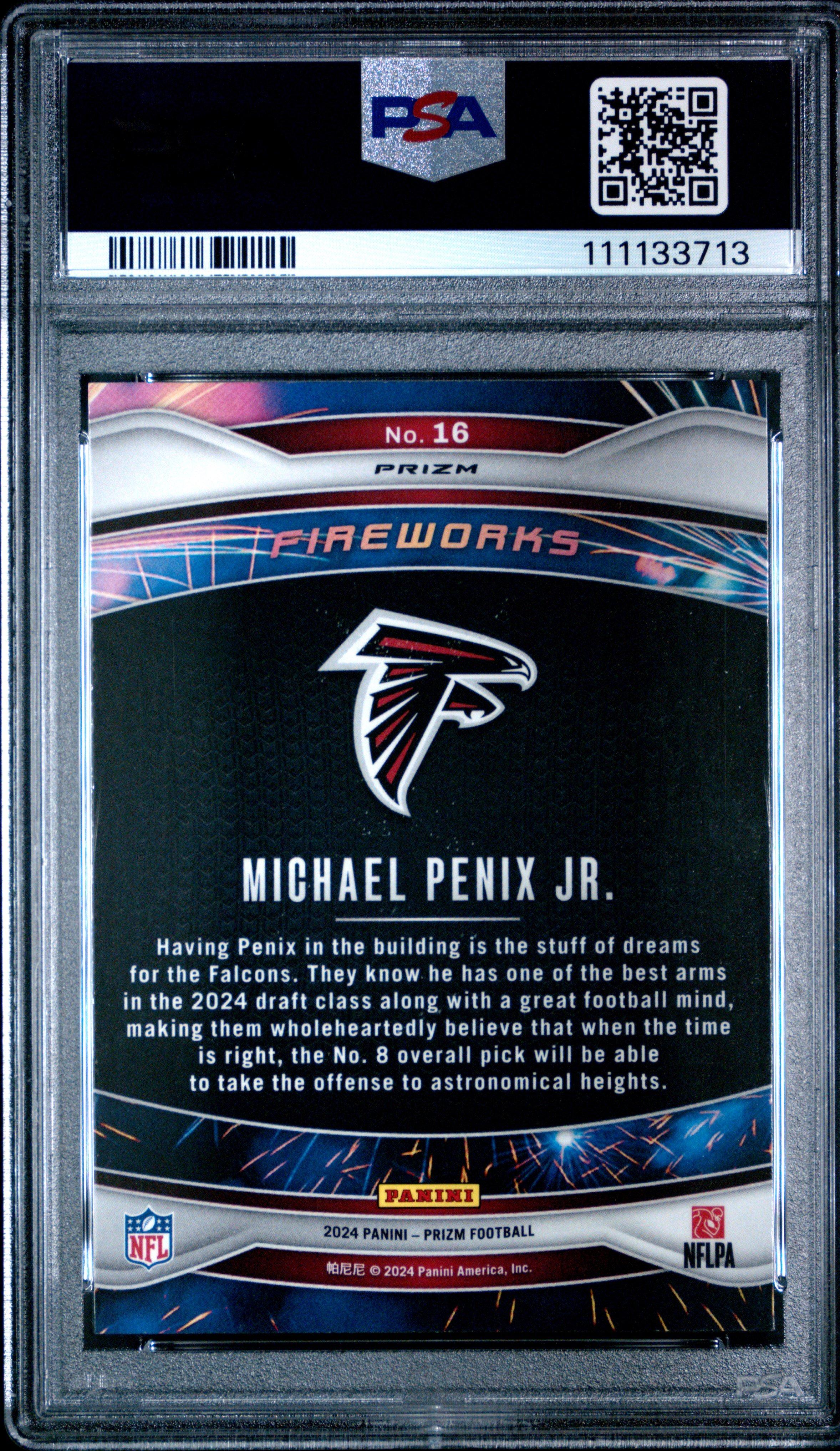 2024 Panini Prizm Fireworks 16 Michael Penix Jr. Green Wave PSA 10