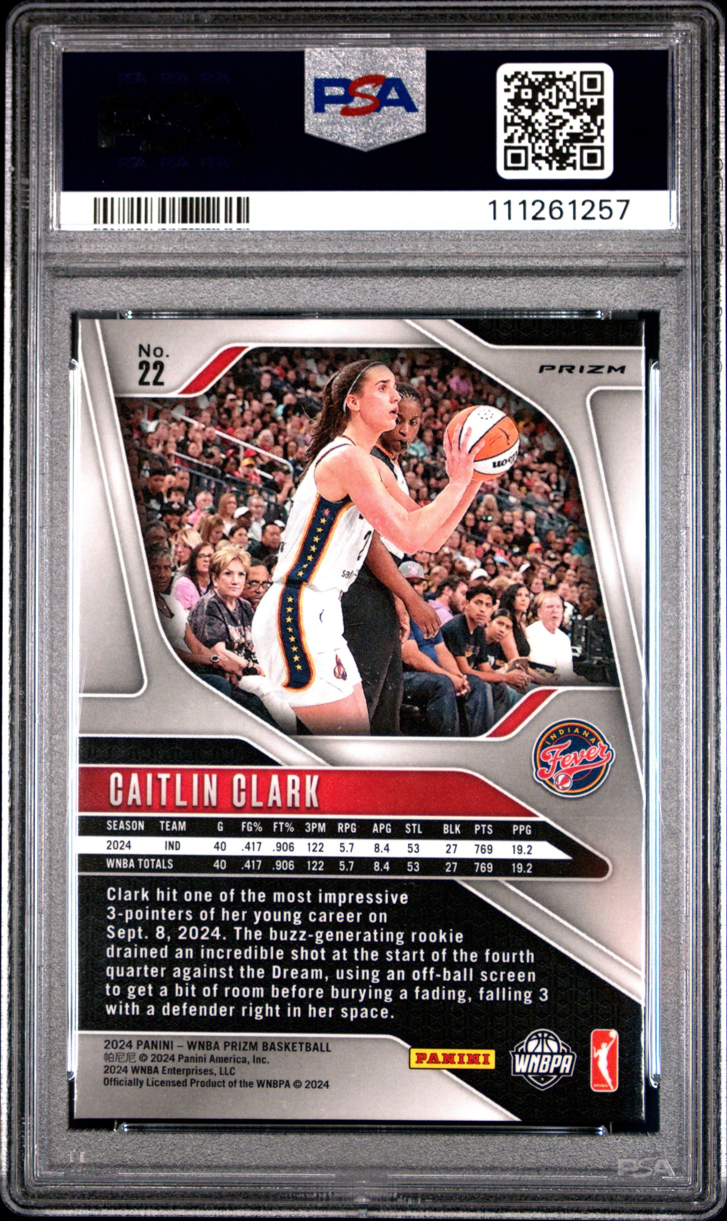 2024 Panini Prizm Wnba 22 Caitlin Clark Ice PSA 9