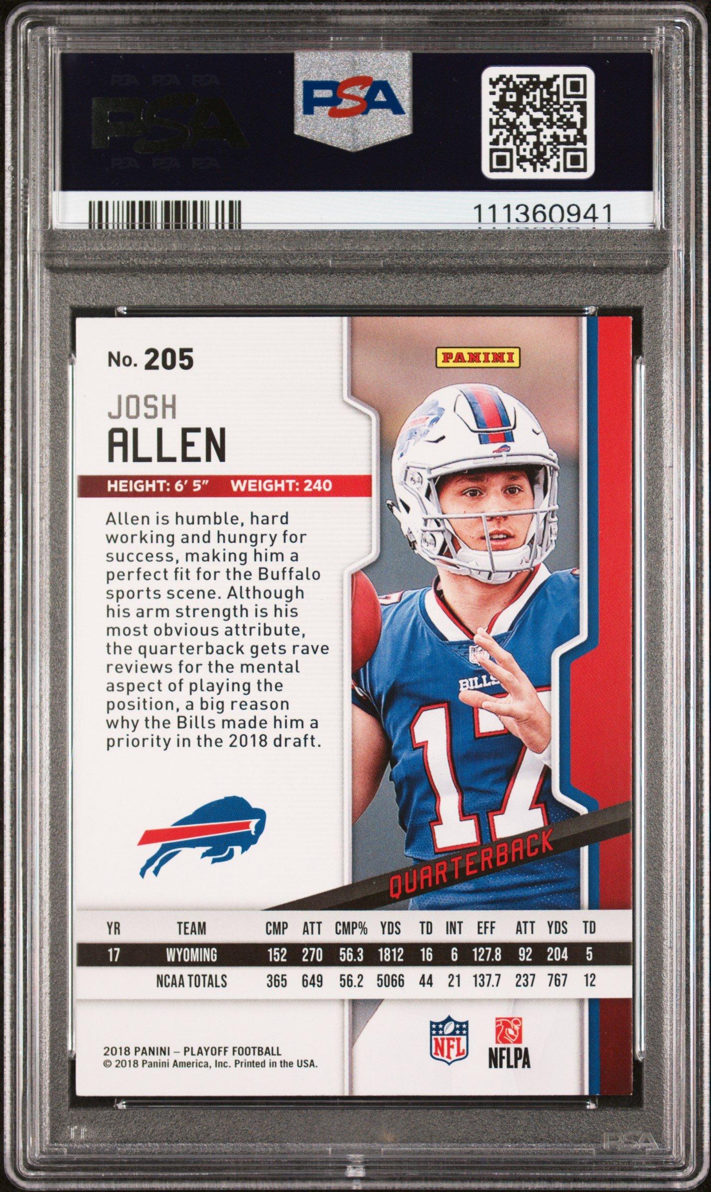 2018 Panini Playoff 205 Josh Allen PSA 8
