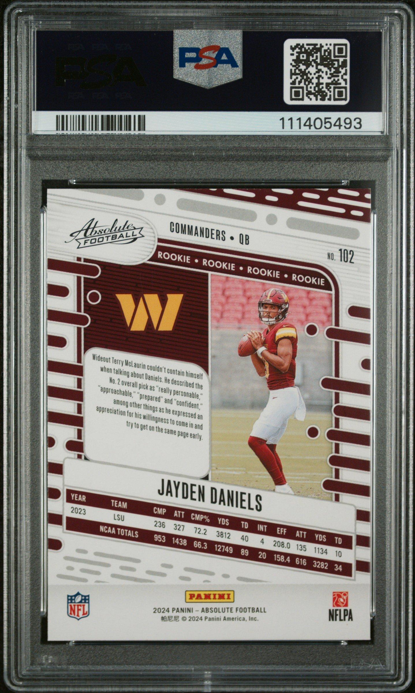2024 Panini Absolute 102 Jayden Daniels Blue PSA 10