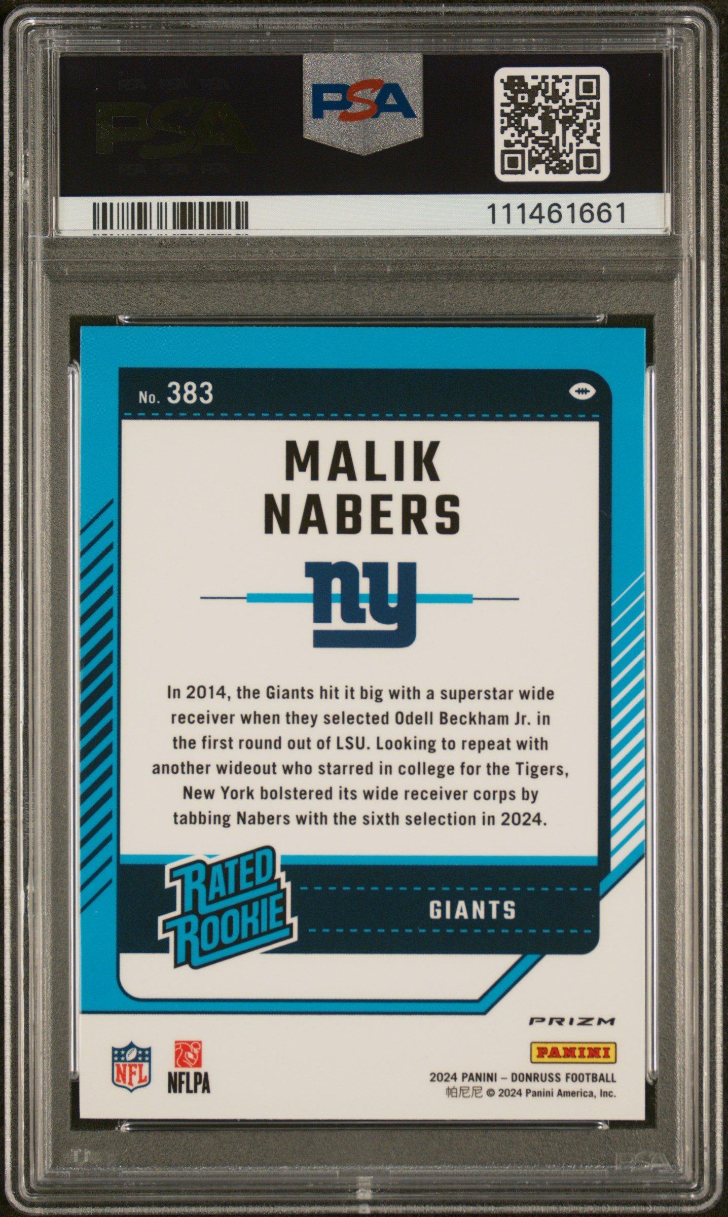 2024 Panini Donruss 383 Malik Nabers Optic Preview-red Wave PSA 10