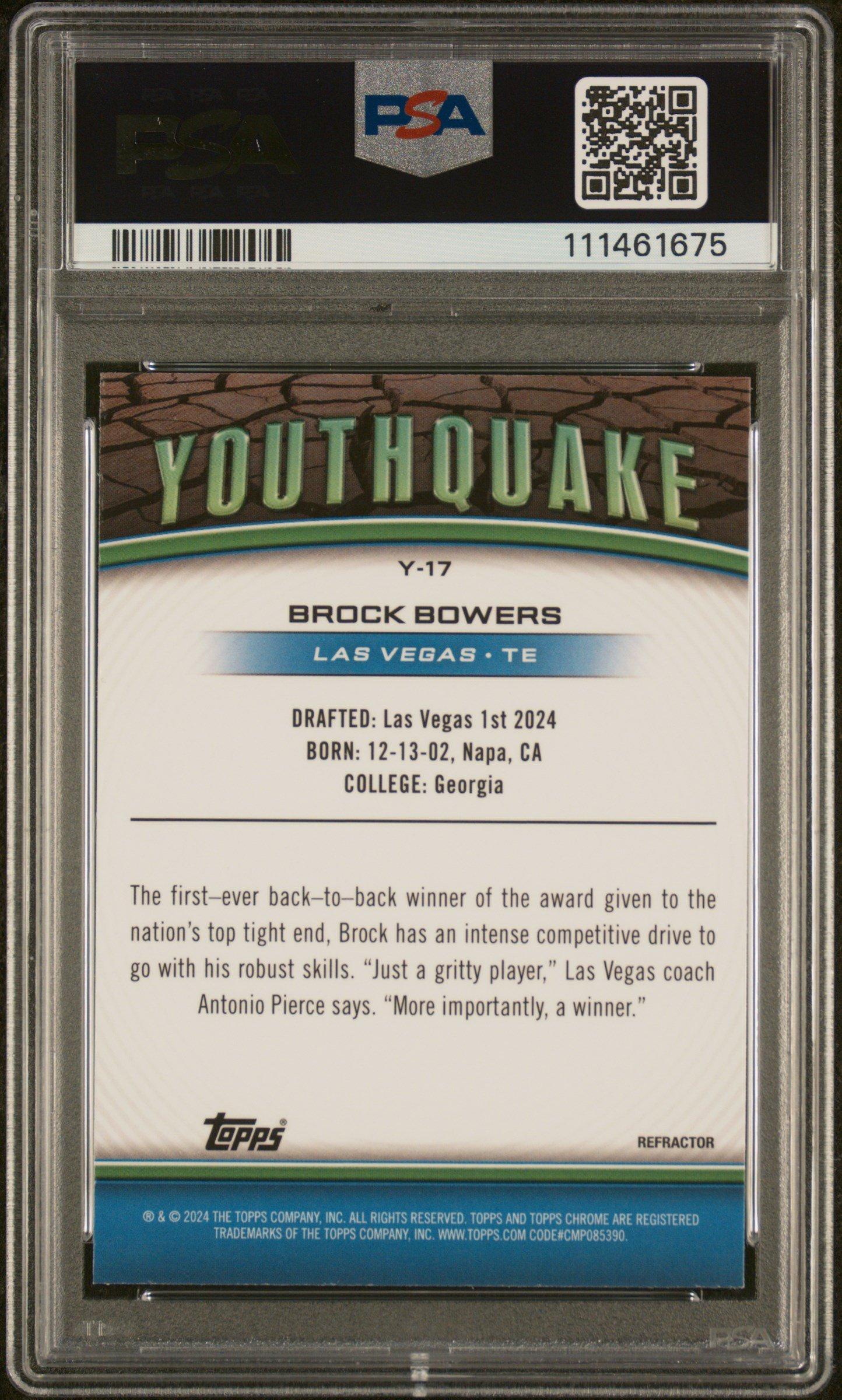 2024 Topps Chrome Youthquake Y17 Brock Bowers Refractor PSA 10