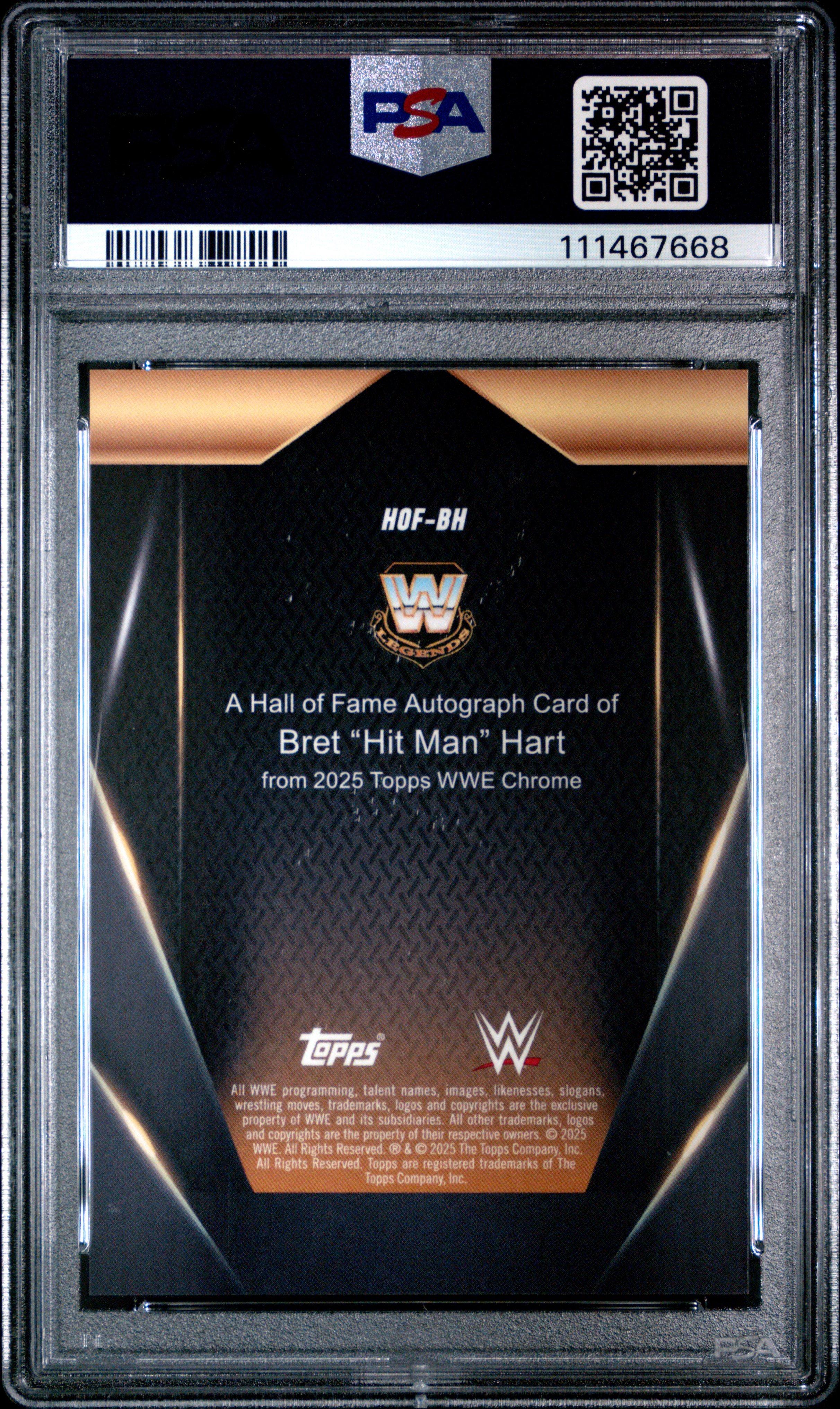 2025 Topps Chrome Wwe Hall Of Fame Autographs Hofbh Bret “hit Man” Hart Blue Refractor PSA 10