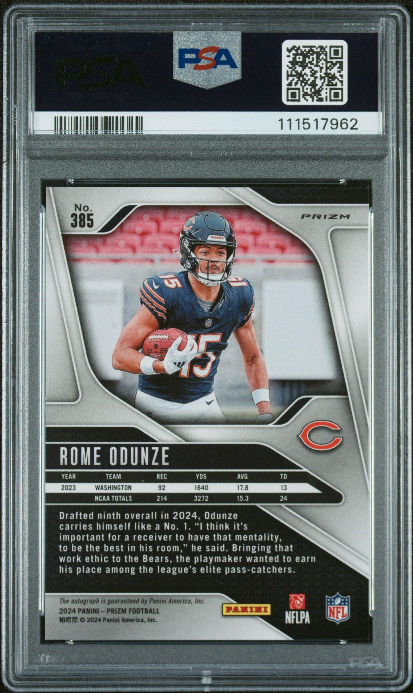 2024 Panini Prizm 385 Rome Odunze Autograph-no Huddle PSA 10