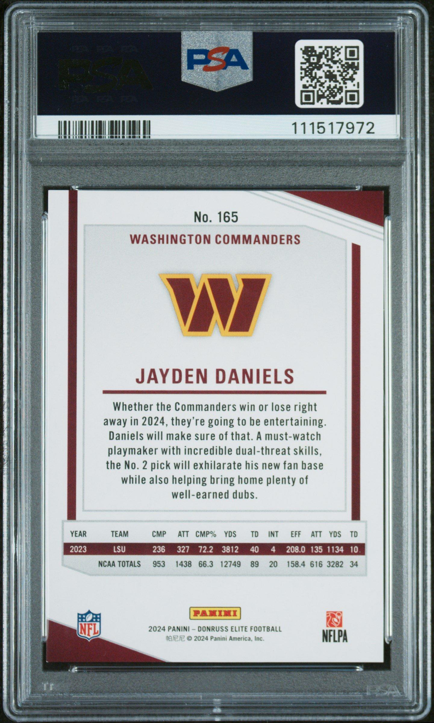 2024 Panini Donruss Elite 165 Jayden Daniels Maroon PSA 9