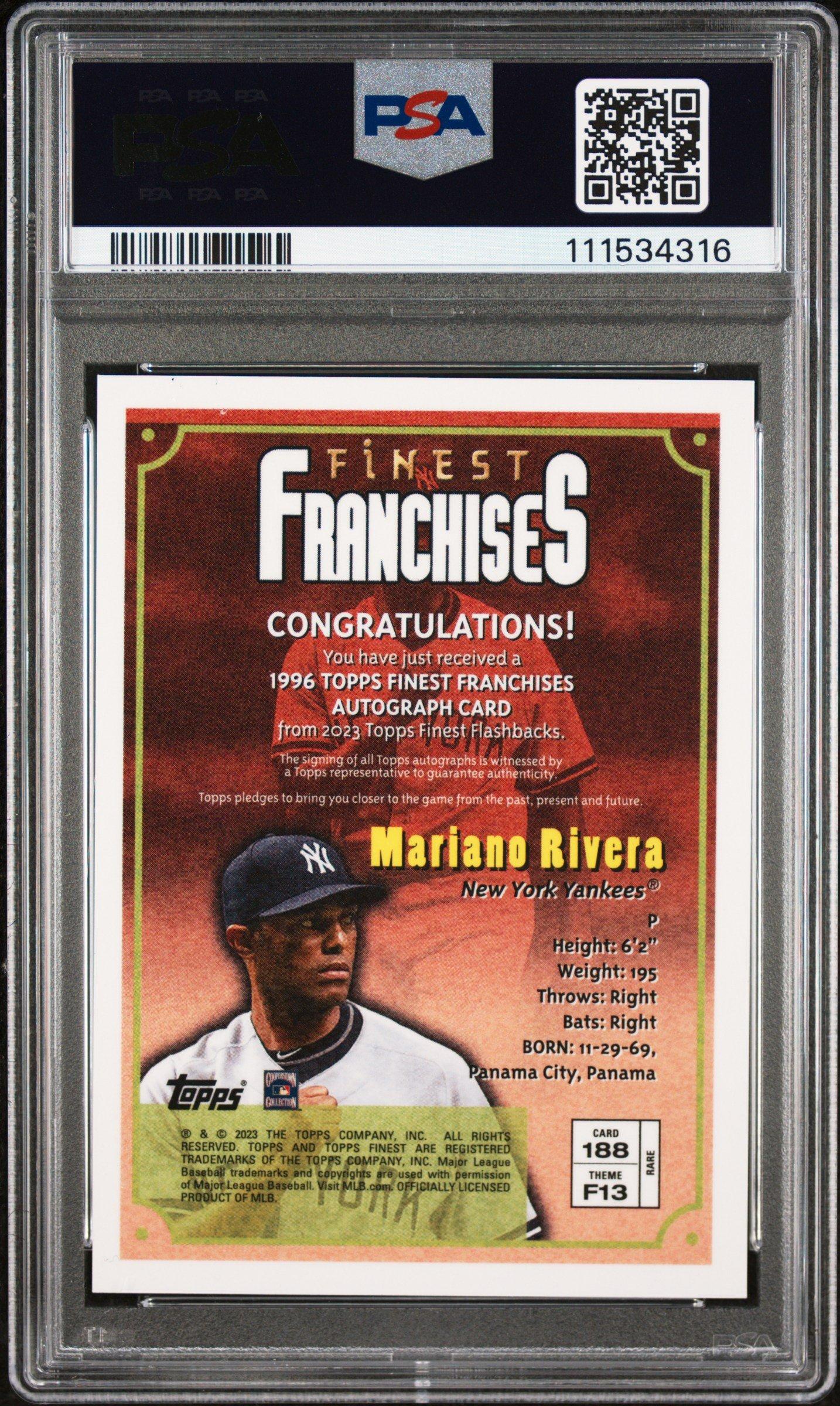 2023 Topps Finest Flashbacks 188 Mariano Rivera Autograph PSA 9
