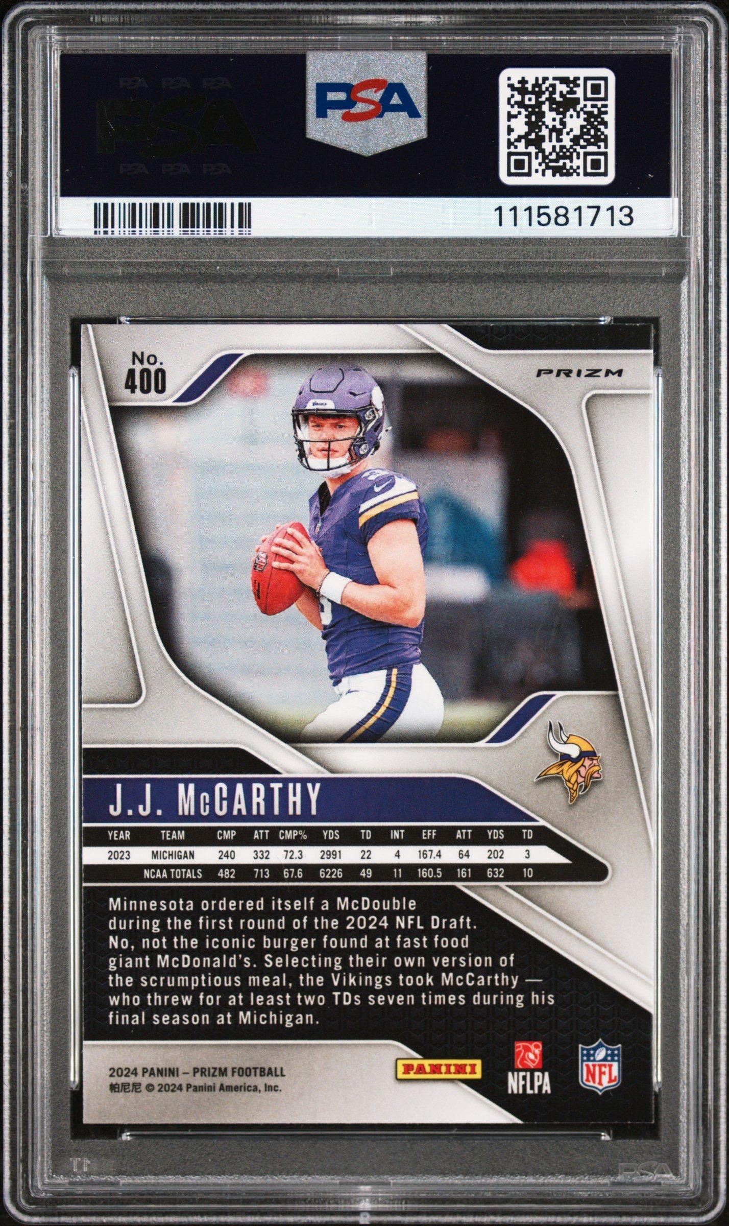 2024 Panini Prizm 400 Jj Mccarthy Green Wave PSA 10