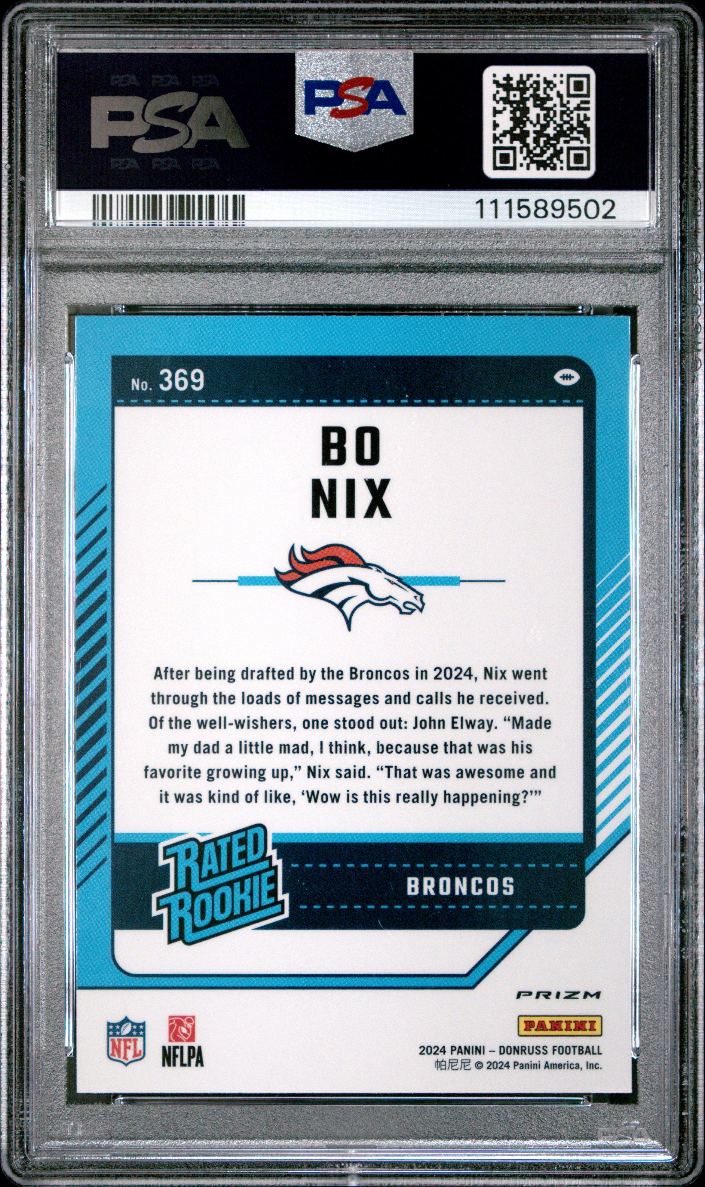 2024 Panini Donruss 369 Bo Nix Optic Preview-red Wave PSA