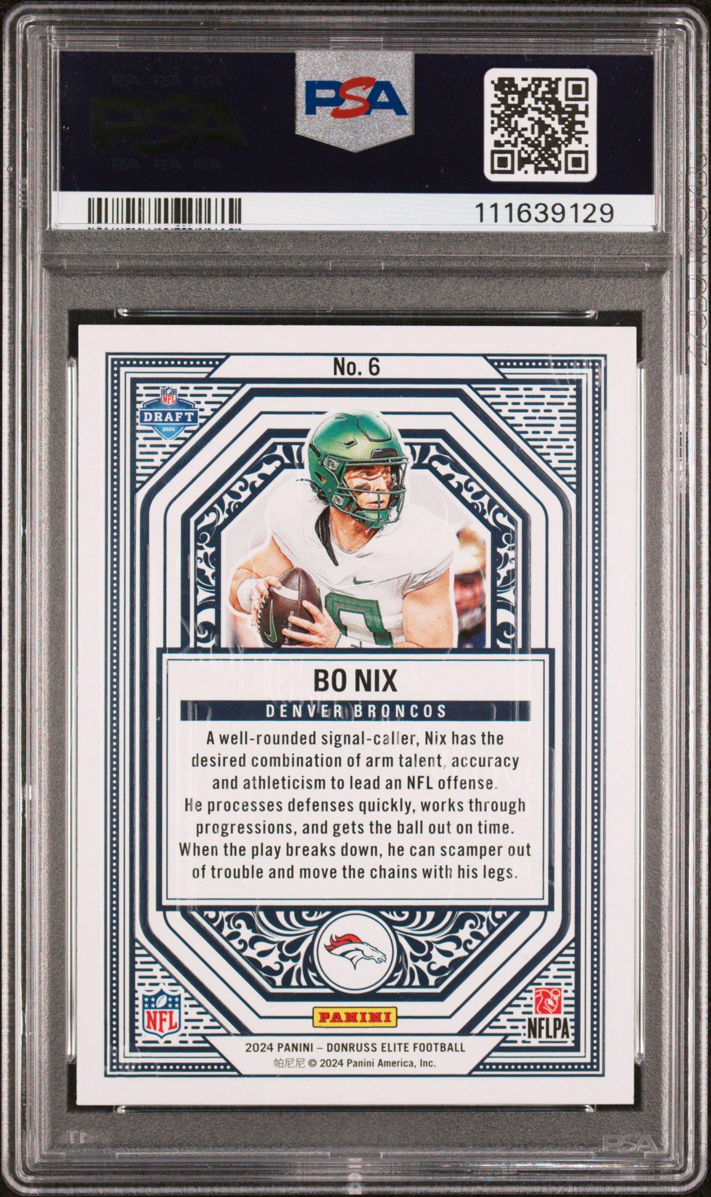 2024 Panini Donruss Elite Rookie On Deck 6 Bo Nix PSA 10