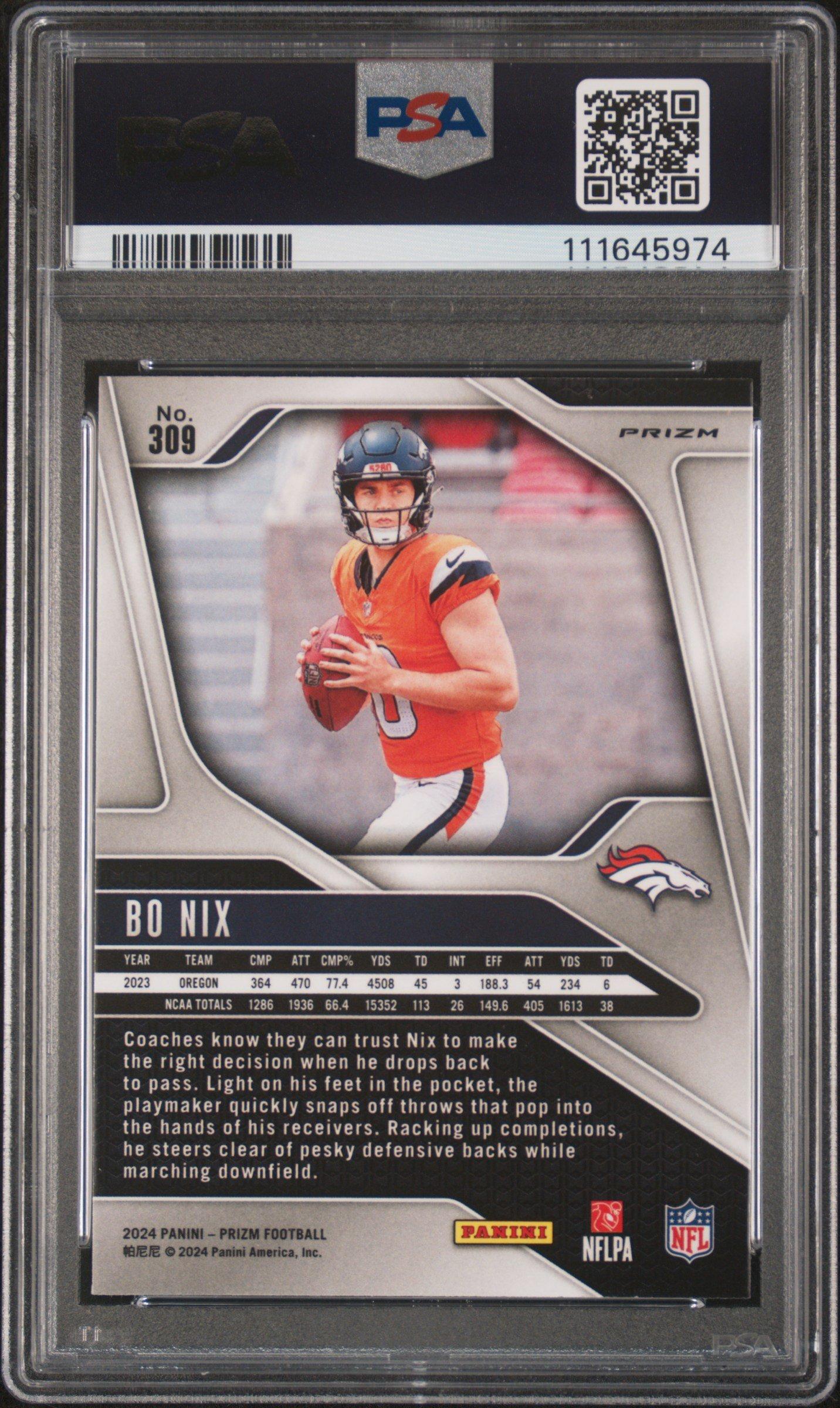 2024 Panini Prizm 309 Bo Nix Lazer Prizm PSA 9 Graded Card | GameStop