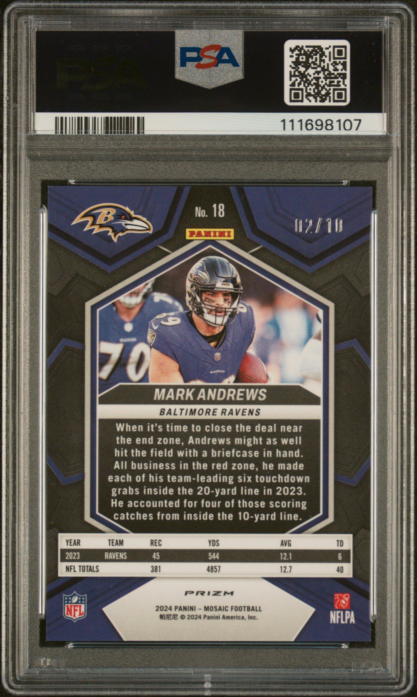 2024 Panini Mosaic 18 Mark Andrews Green Fluorescent PSA 10