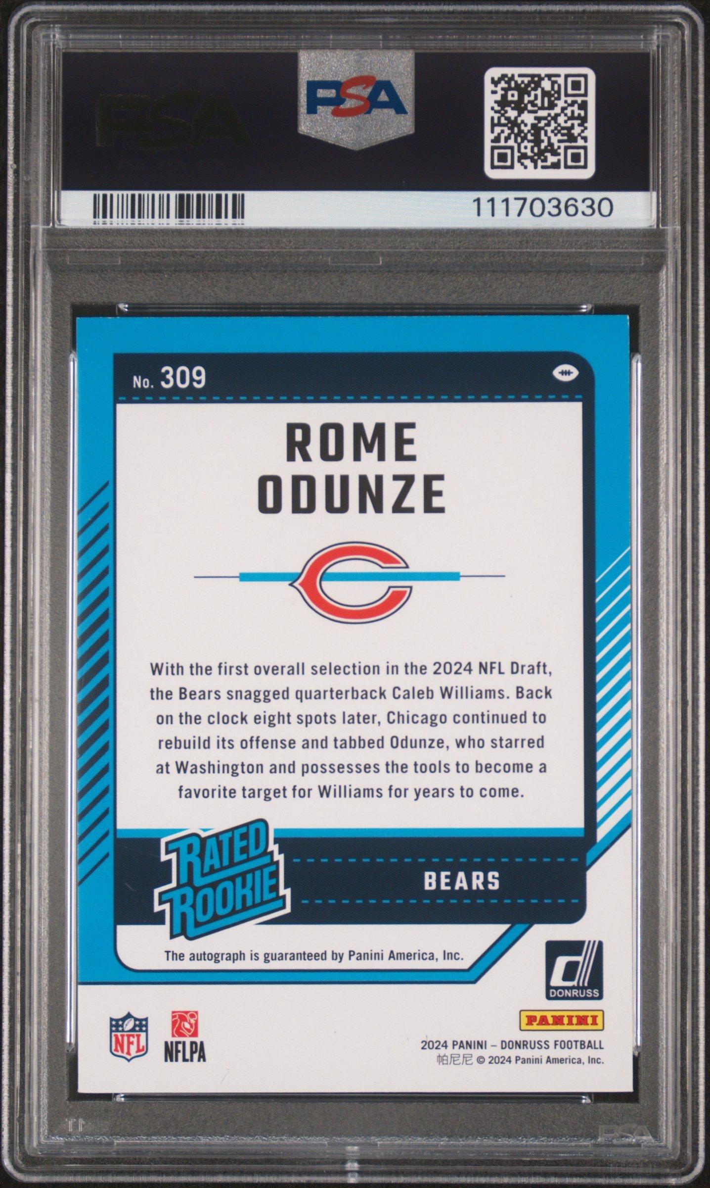 2024 Panini Donruss 309 Rome Odunze Autograph-green PSA 8