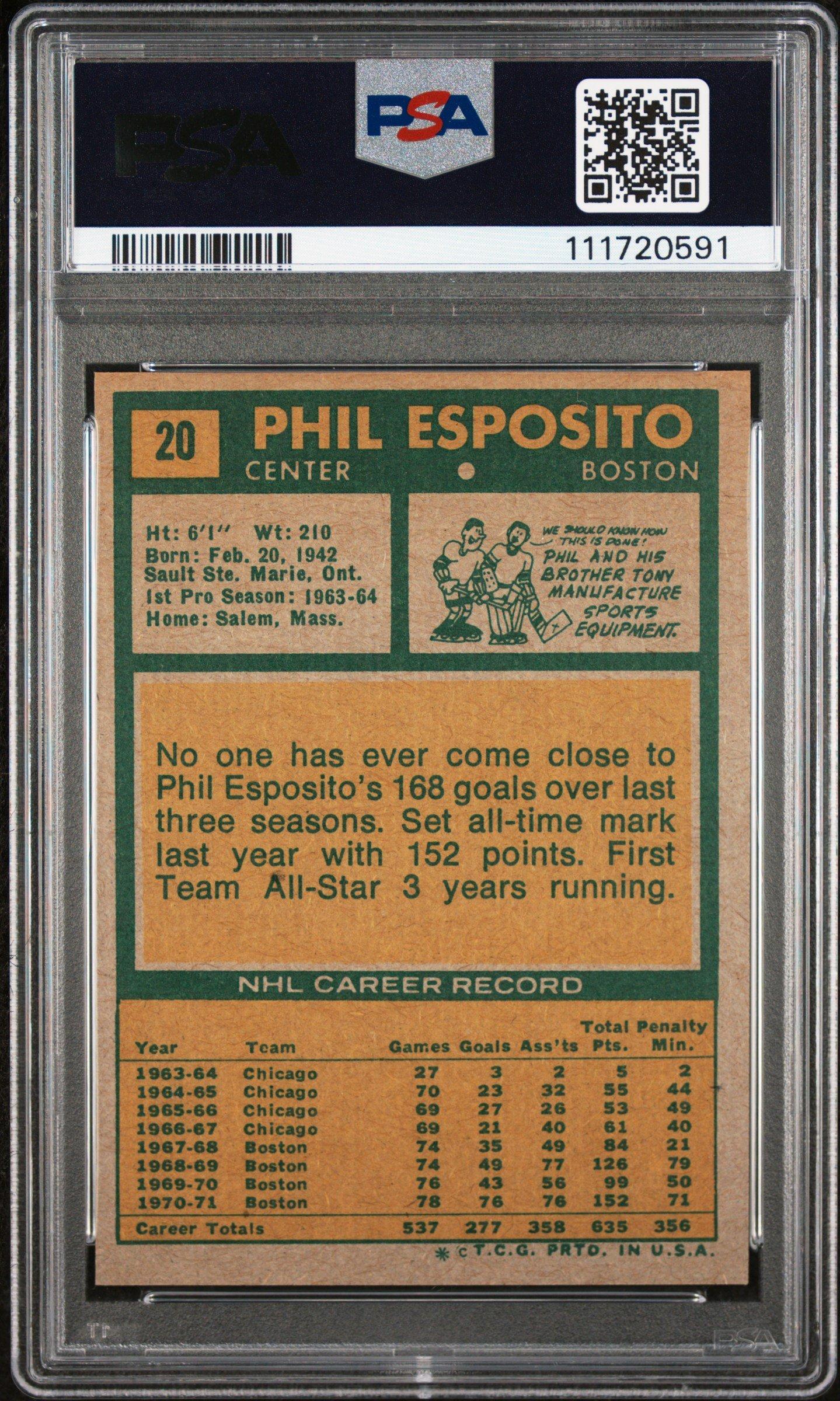 1971 Topps 20 Phil Esposito PSA 8