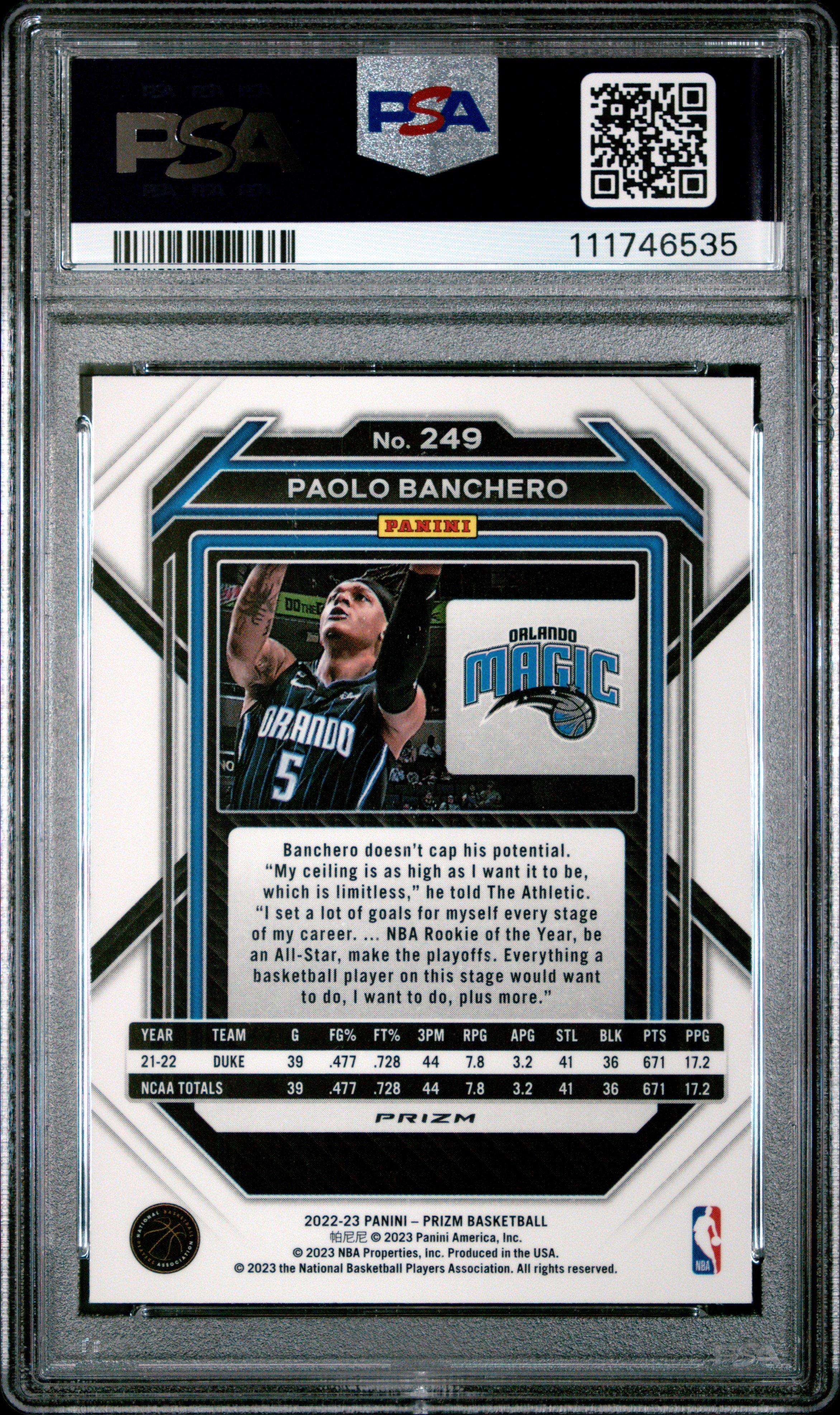 2022 Panini Prizm 249 Paolo Banchero Blue Wave PSA 9