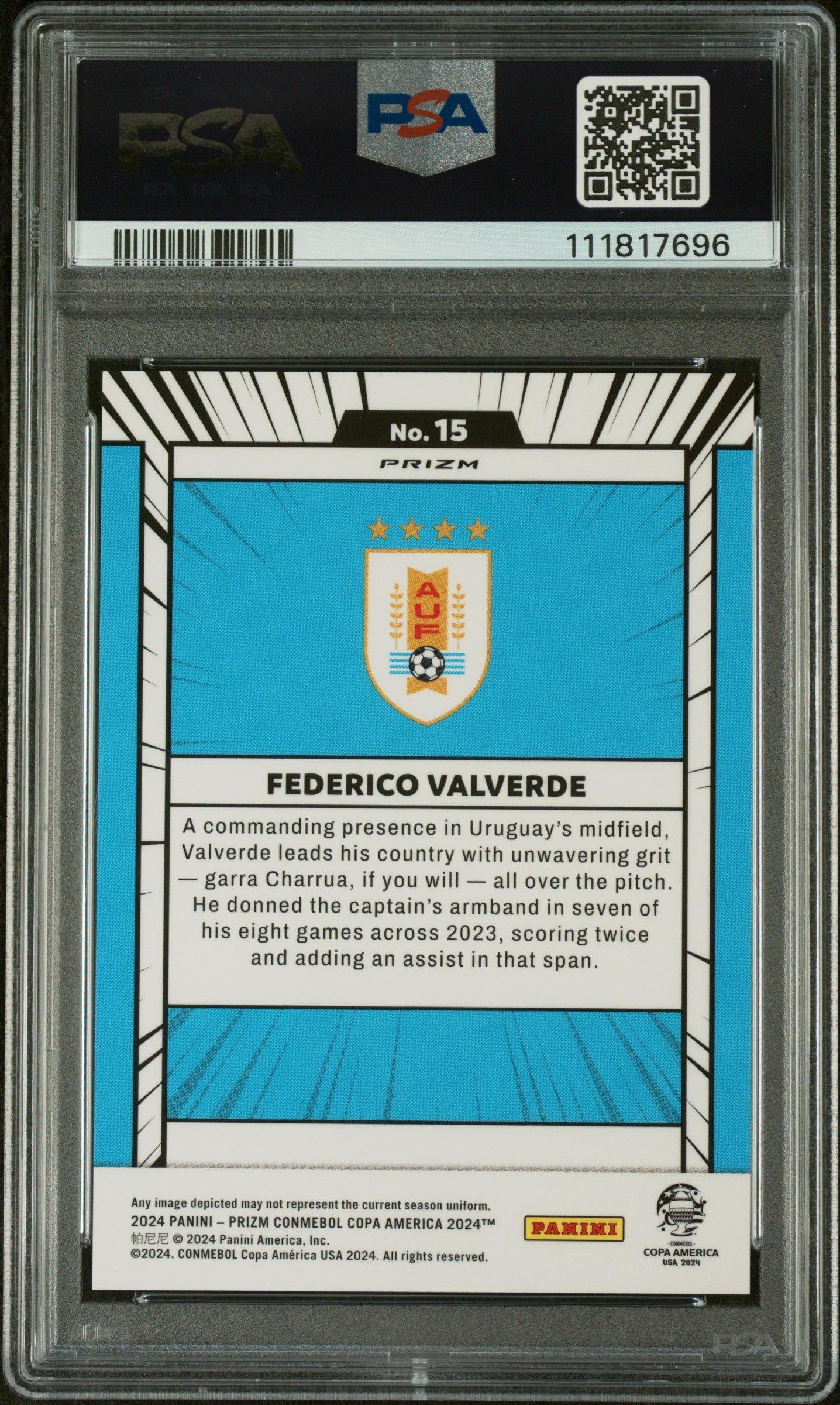 2024 Panini Prizm Conmebol Copa America Manga 15 Federico Valverde PSA 10