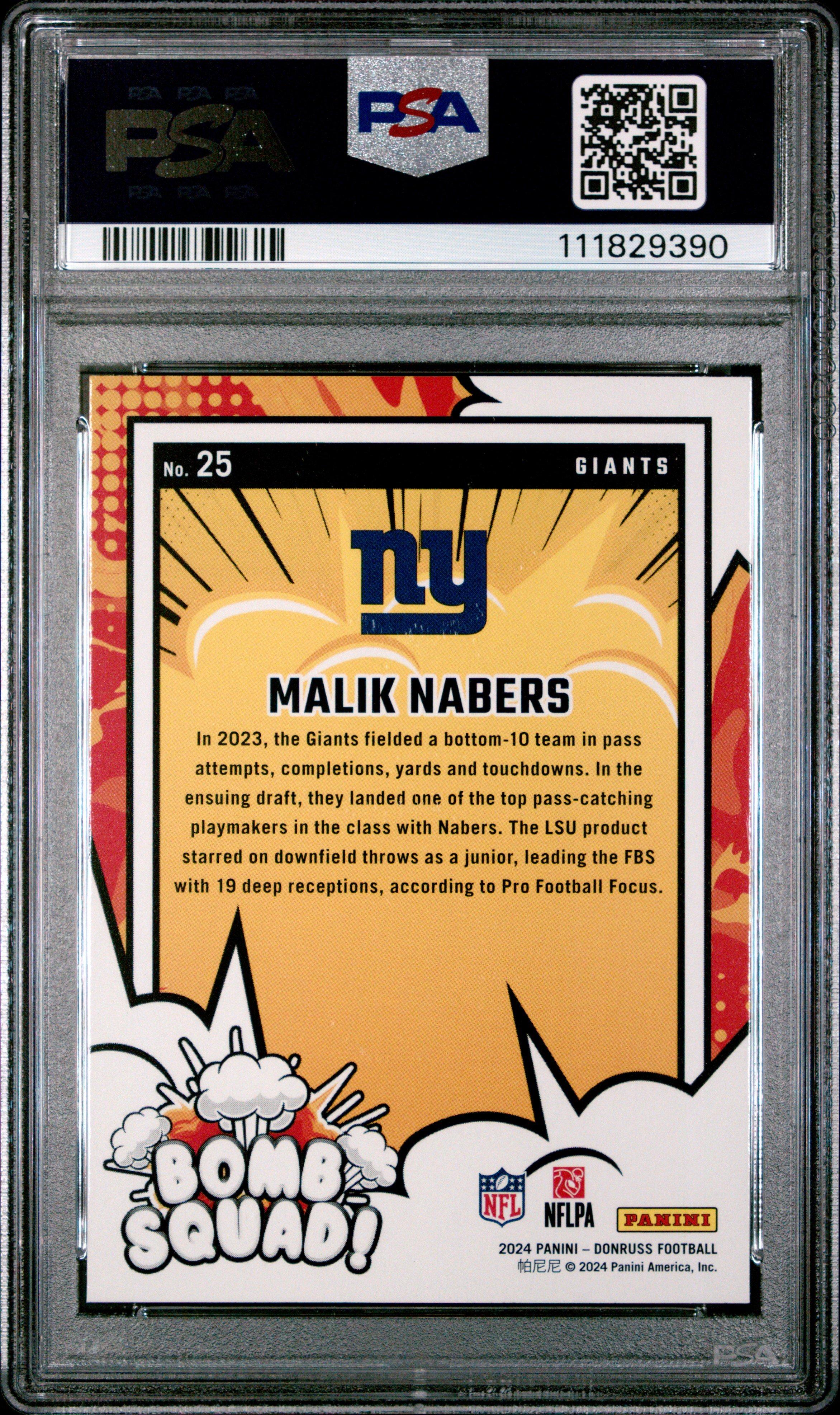 2024 Panini Donruss Bomb Squad 25 Malik Nabers PSA 10