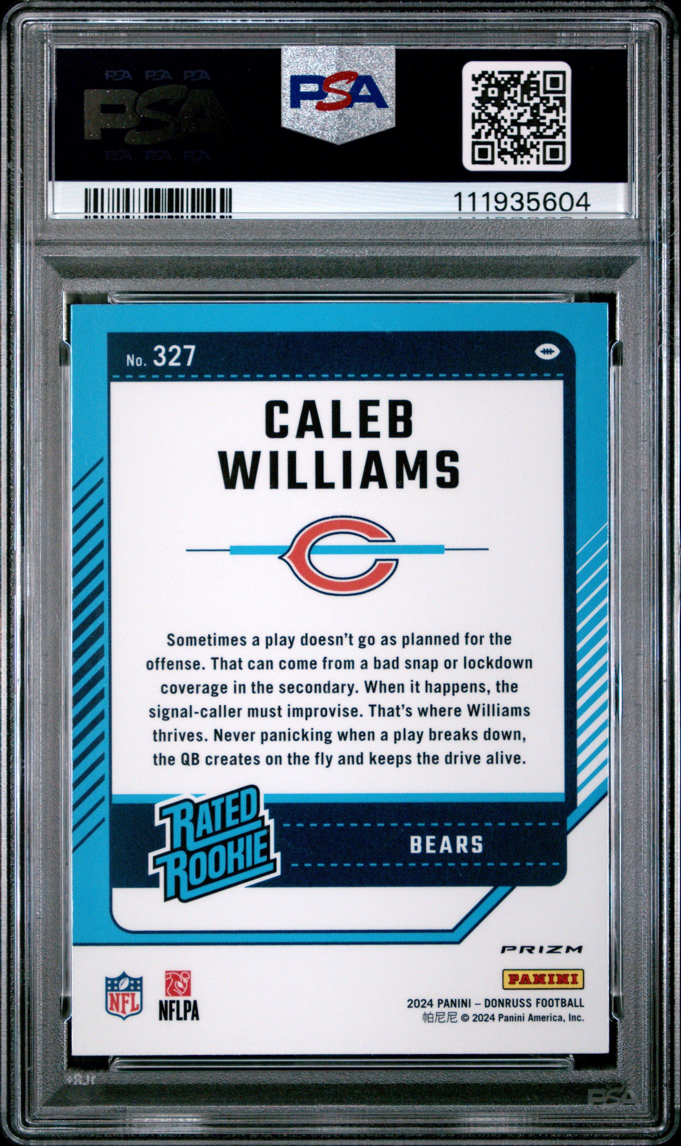 2024 Panini Donruss 327 Caleb Williams Optic Preview-blue Scope PSA 10