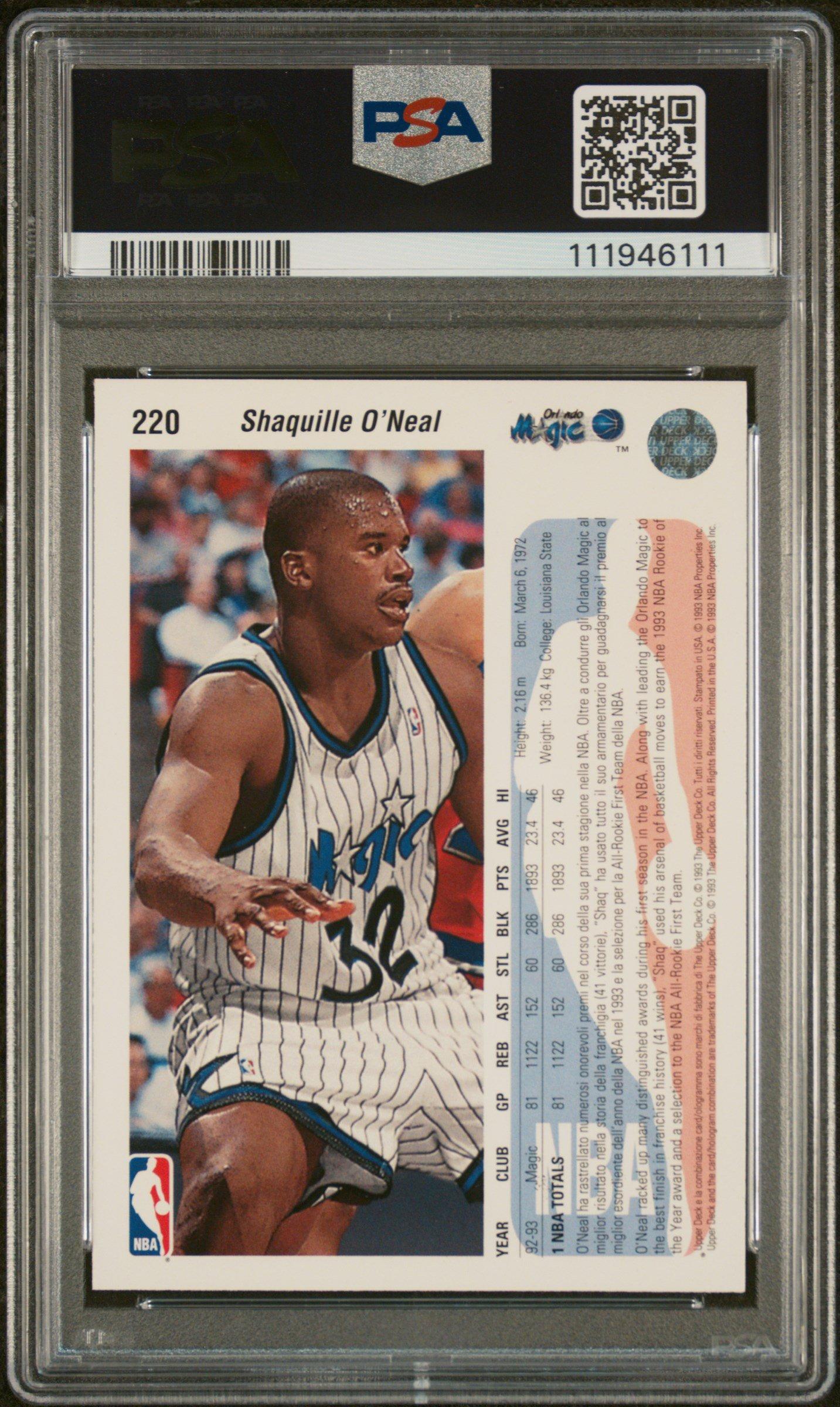 1992 Upper Deck International 220 Shaquille O'neal Italian PSA 9