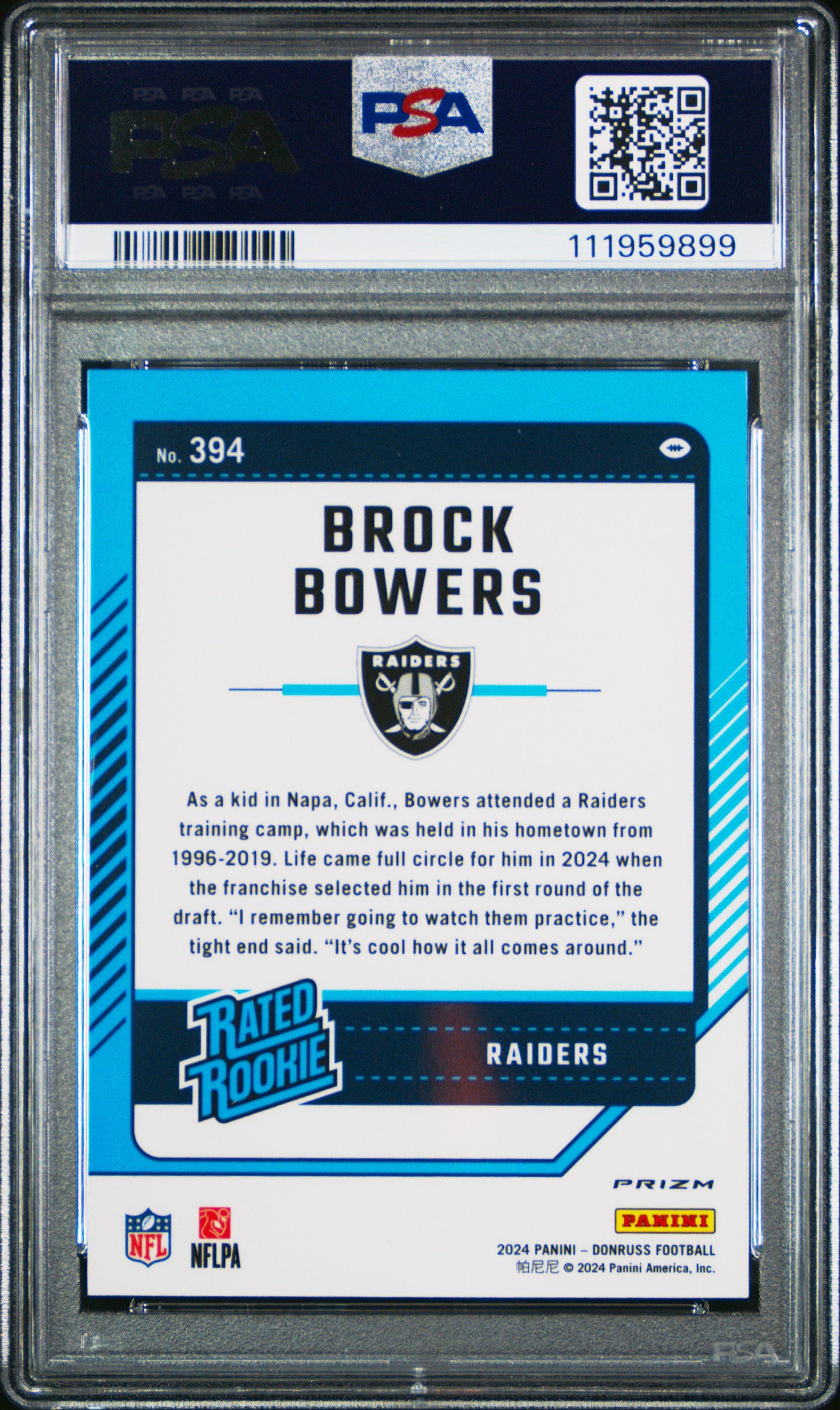 2024 Panini Donruss 394 Brock Bowers Optic Preview-red Wave PSA