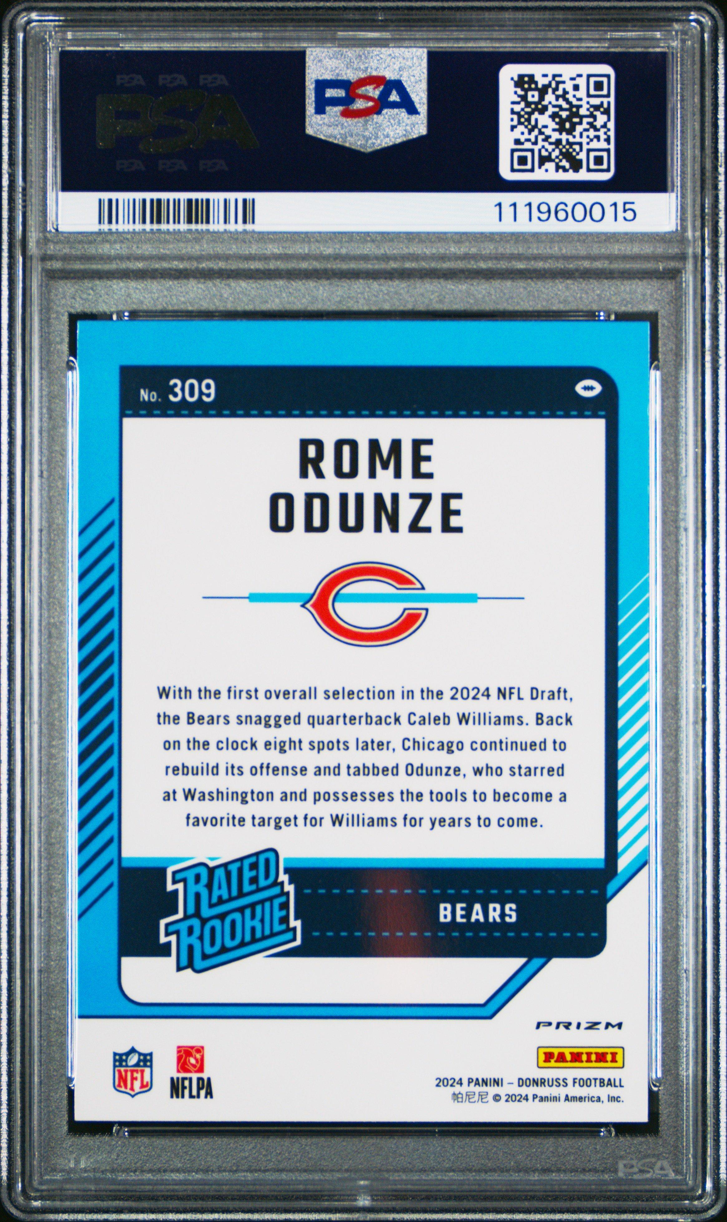 2024 Panini Donruss 309 Rome Odunze Optic Preview-pink PSA 9