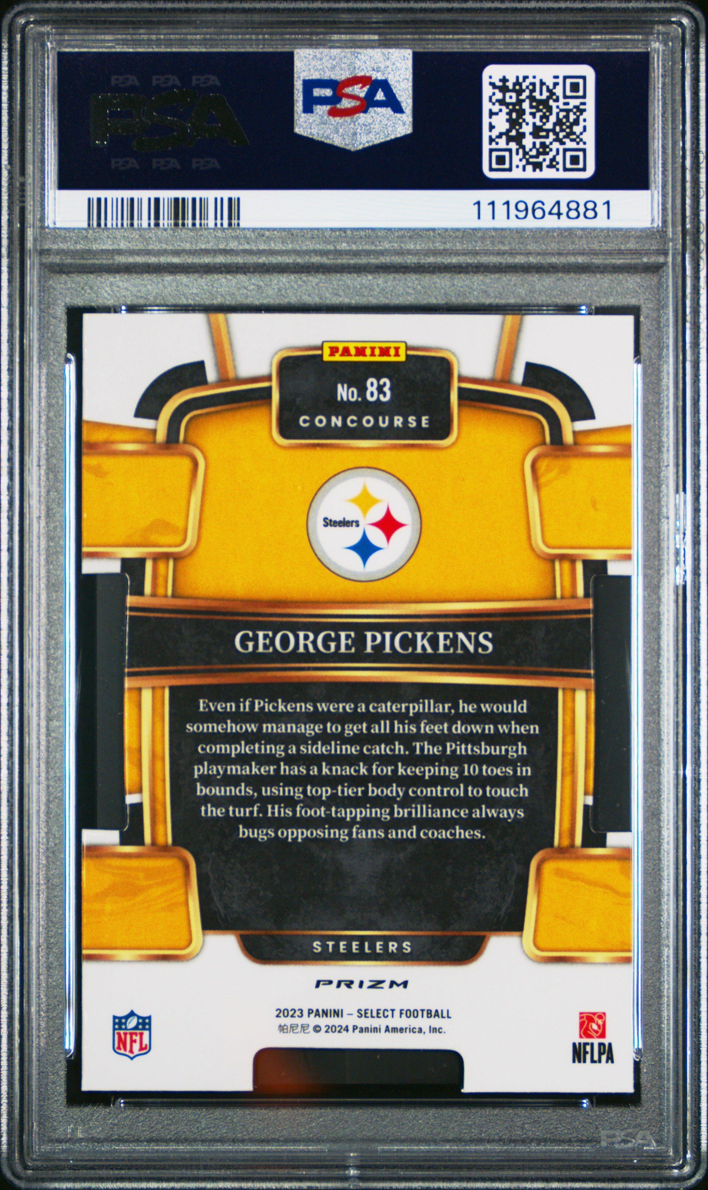 2023 Panini Select 83 George Pickens Die-cut Zebra Prizm PSA 10