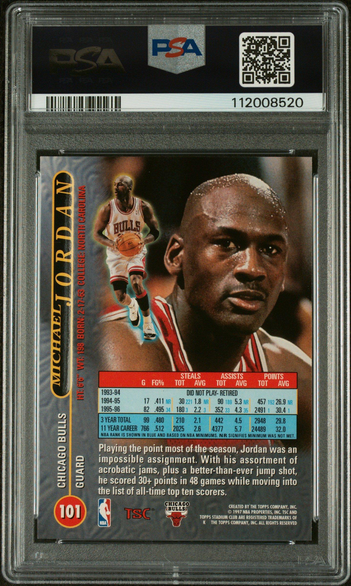 1996 Stadium Club 101 Michael Jordan PSA 9
