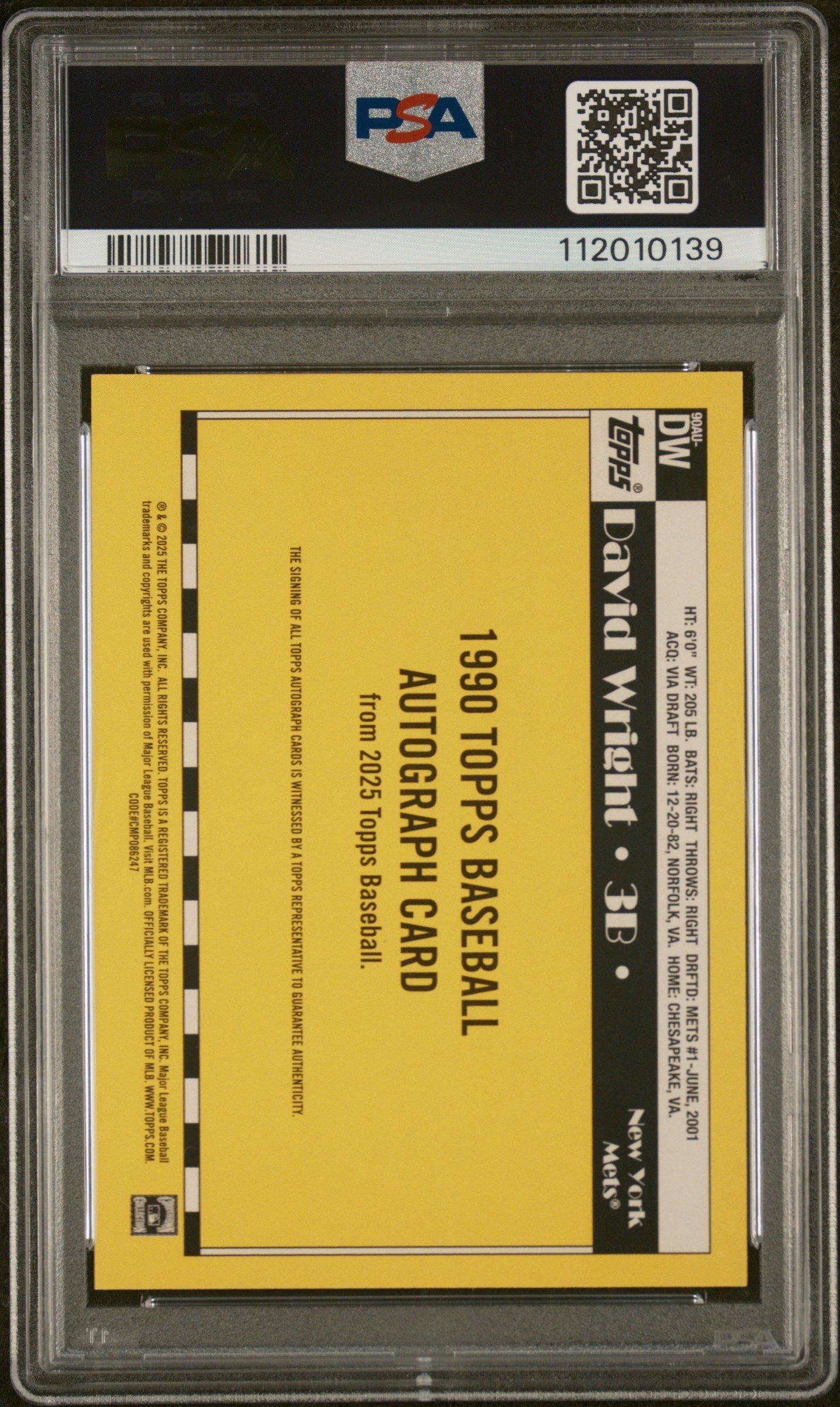 2025 Topps 1990 Topps Baseball Autographs 90audw David Wright PSA 9