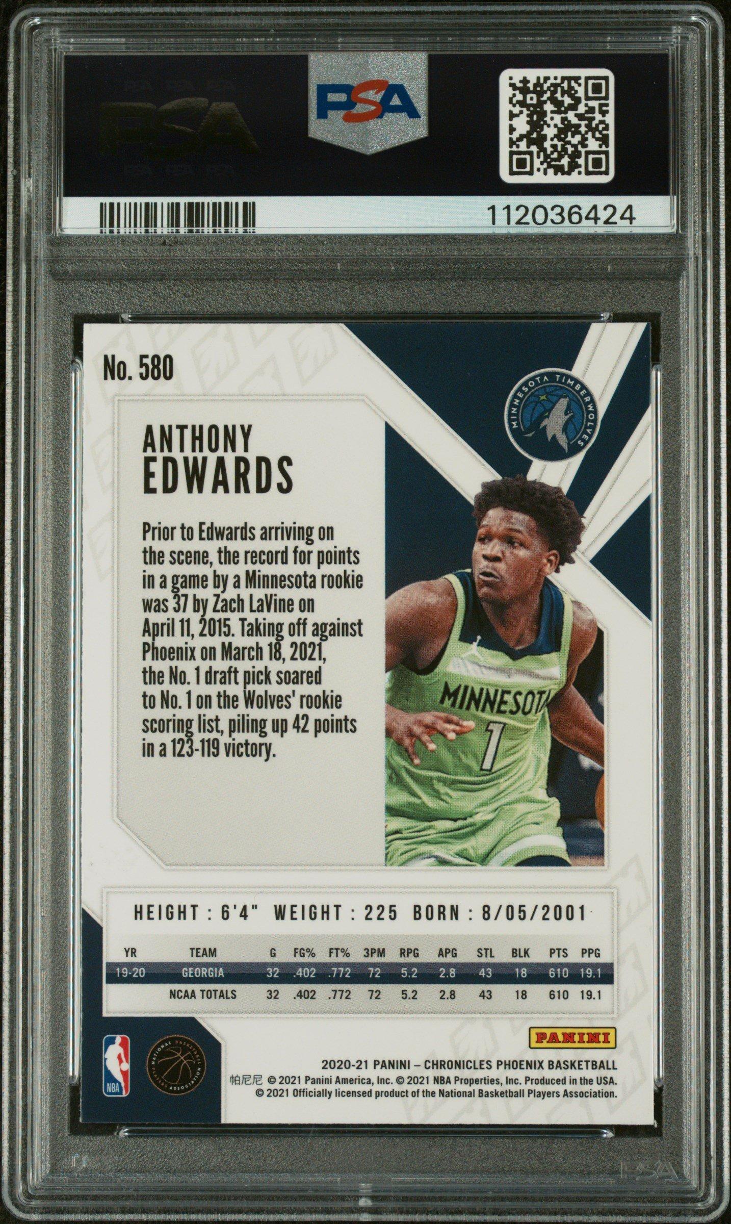 2020 Panini Chronicles 580 Anthony Edwards PSA 10