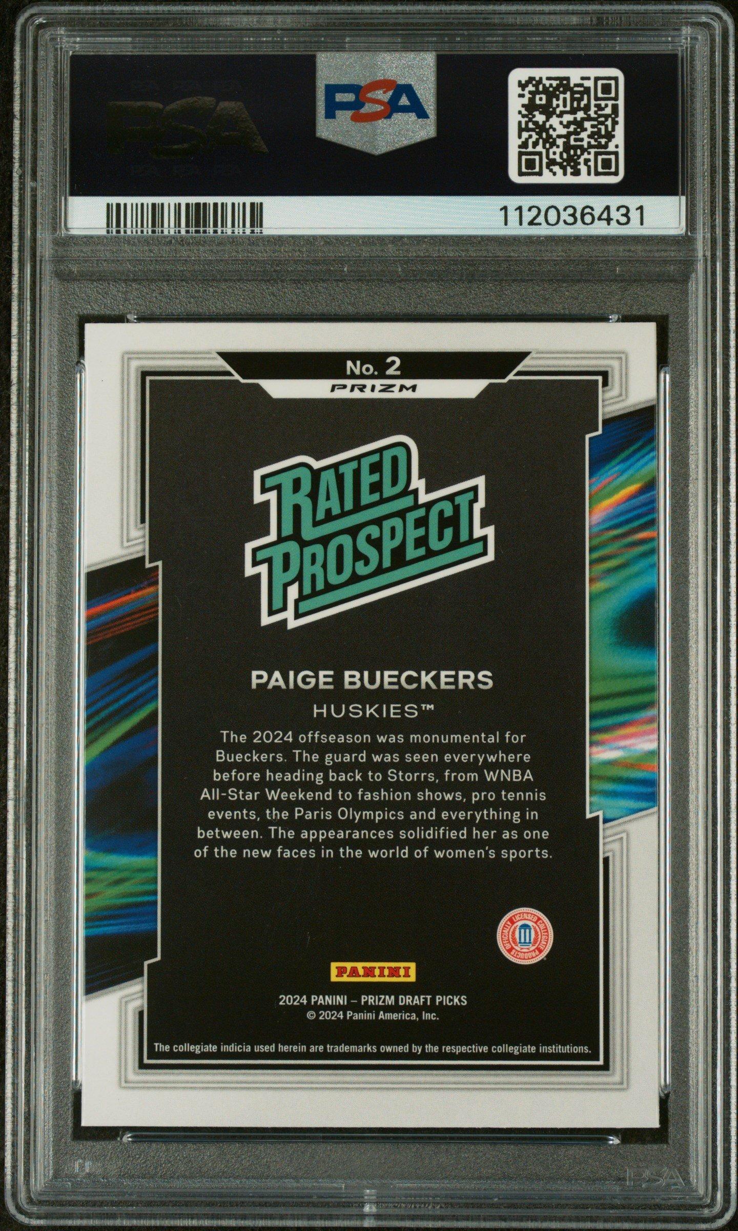 2024 Panini Prizm Draft Picks Rated Prospect 2 Paige Bueckers Silver Prizm PSA 9