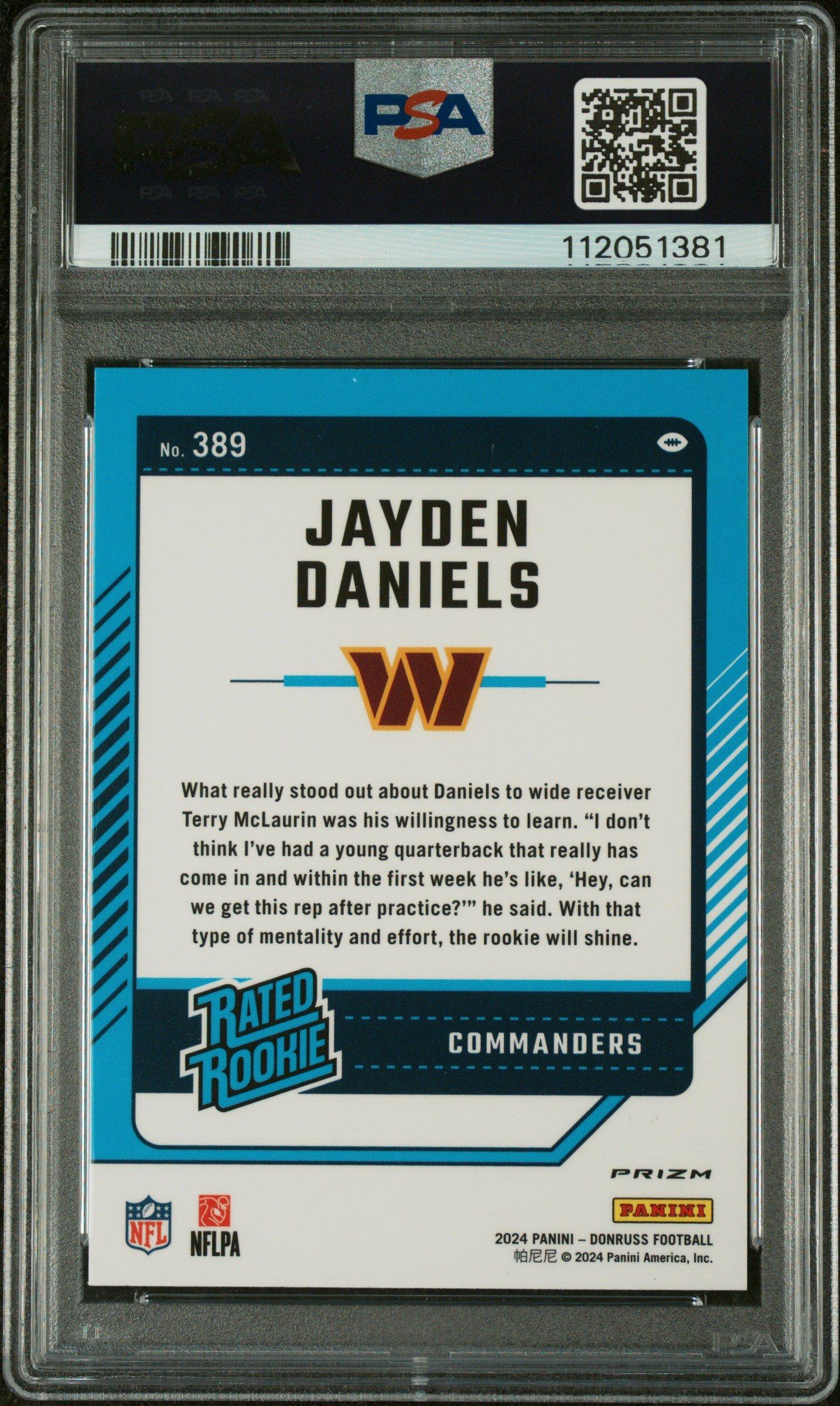 2024 Panini Donruss 389 Jayden Daniels Optic Preview-red Wave PSA 9