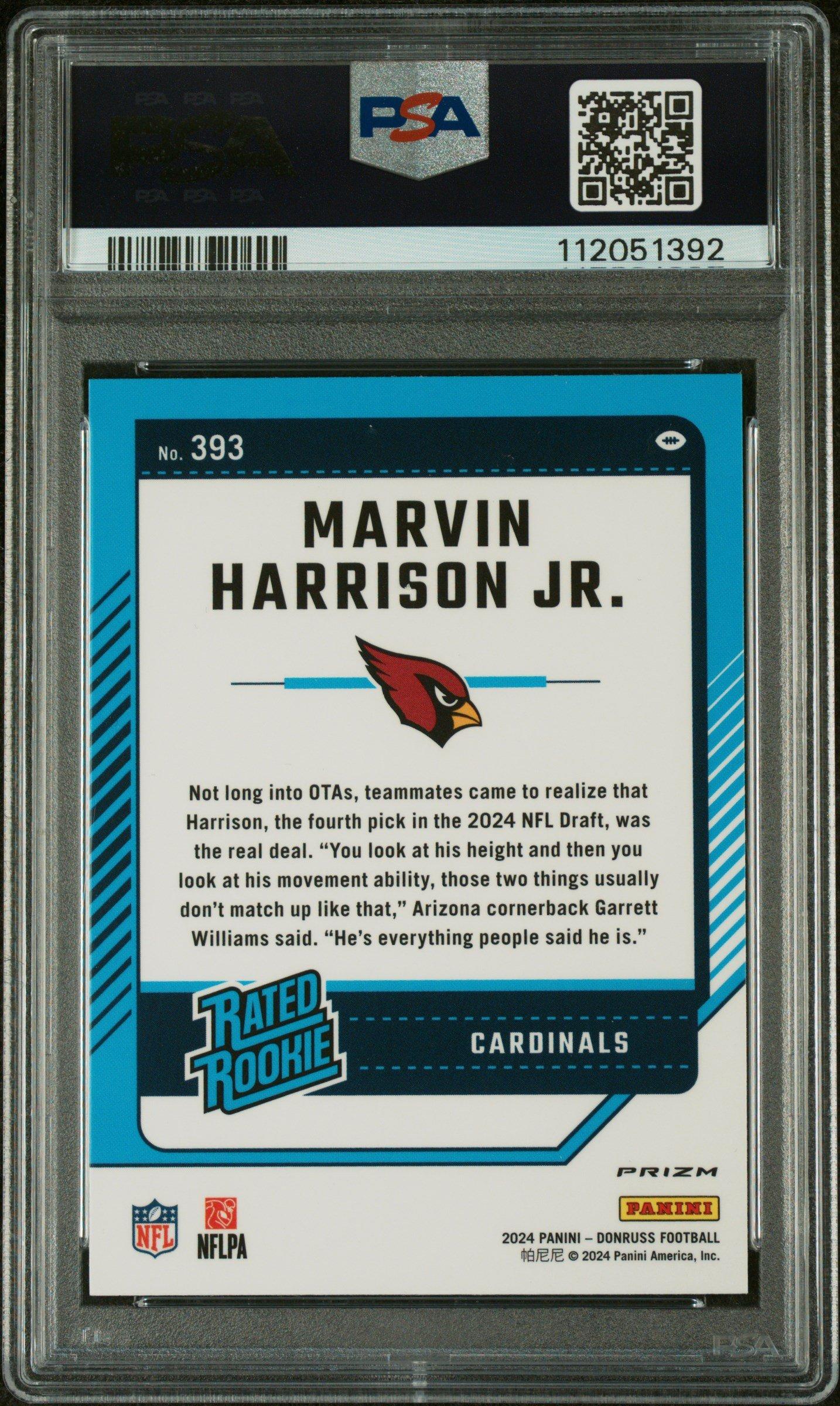 2024 Panini Donruss 393 Marvin Harrison Jr. Optic Preview-pink PSA 10