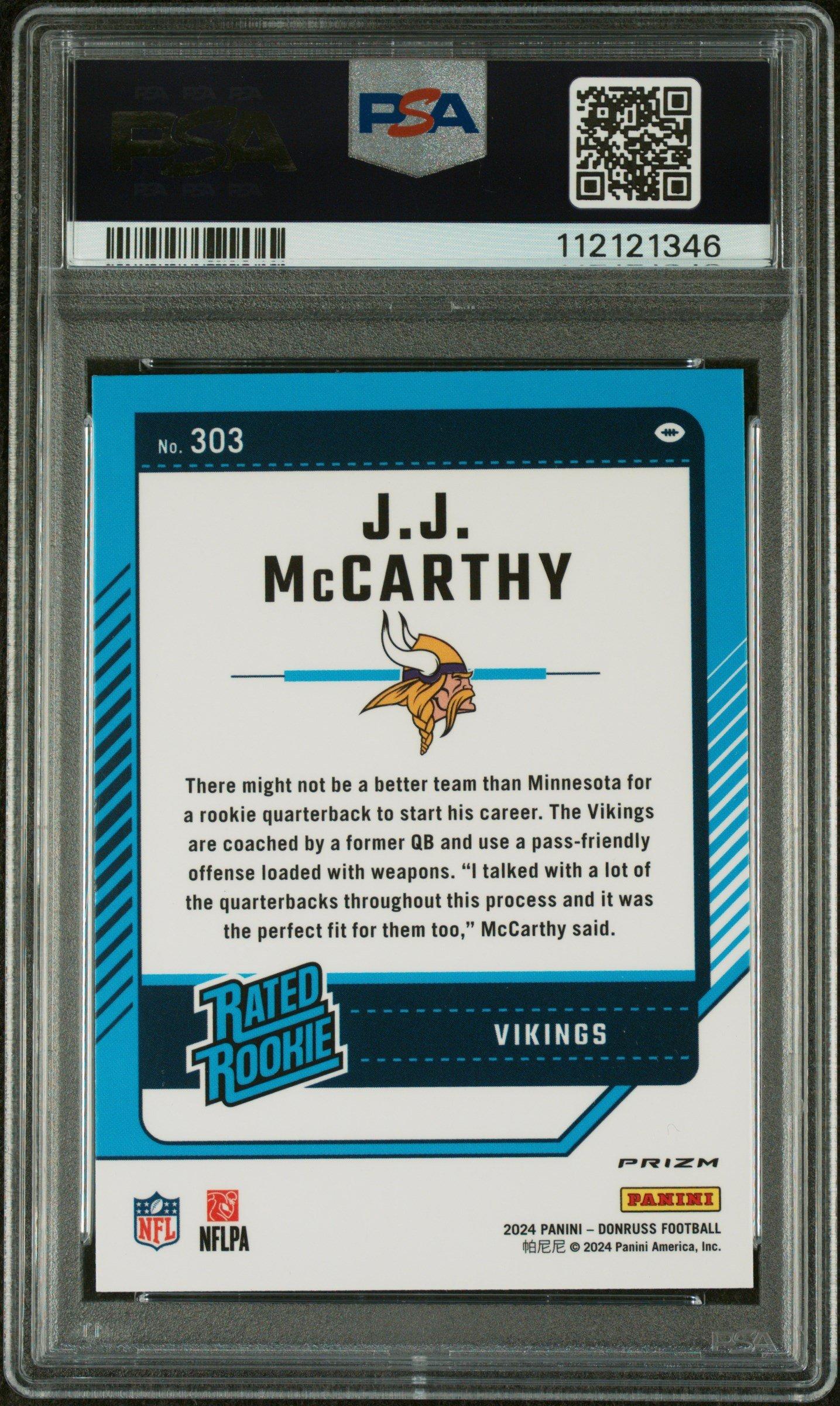 2024 Panini Donruss 303 Jj Mccarthy Optic Preview-pink PSA 9